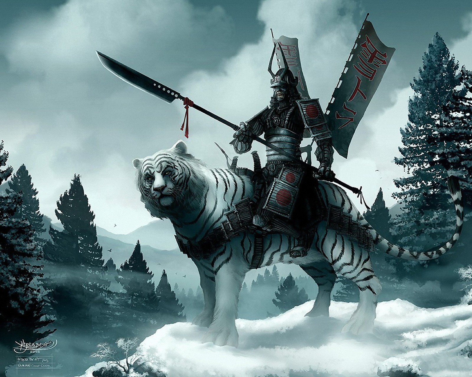 Siberian Tiger Fantasy Art Warrior Winter Snow 1600x1280