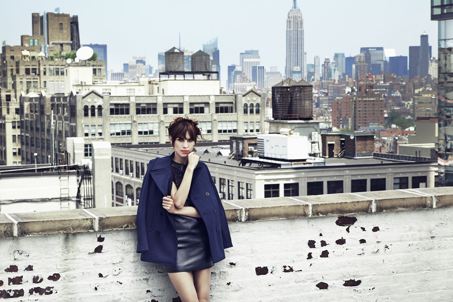 Alexa Chung Women Model Blue Eyes Rooftops Urban New York City Empire State Building 1500x1000