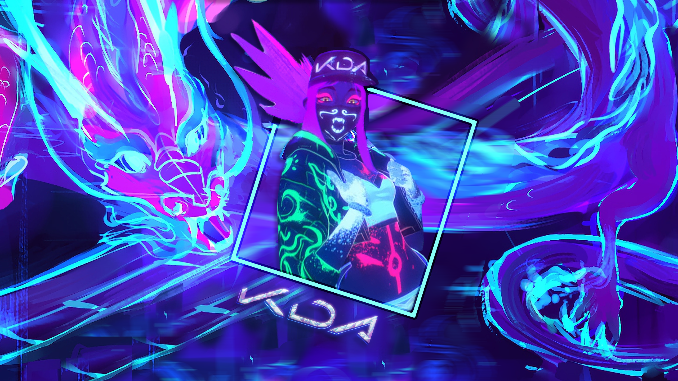 K DA Akali League Of Legends League Of Legends Punk Neon Hair Neon Picture In Picture Cyan Pink 2560x1440