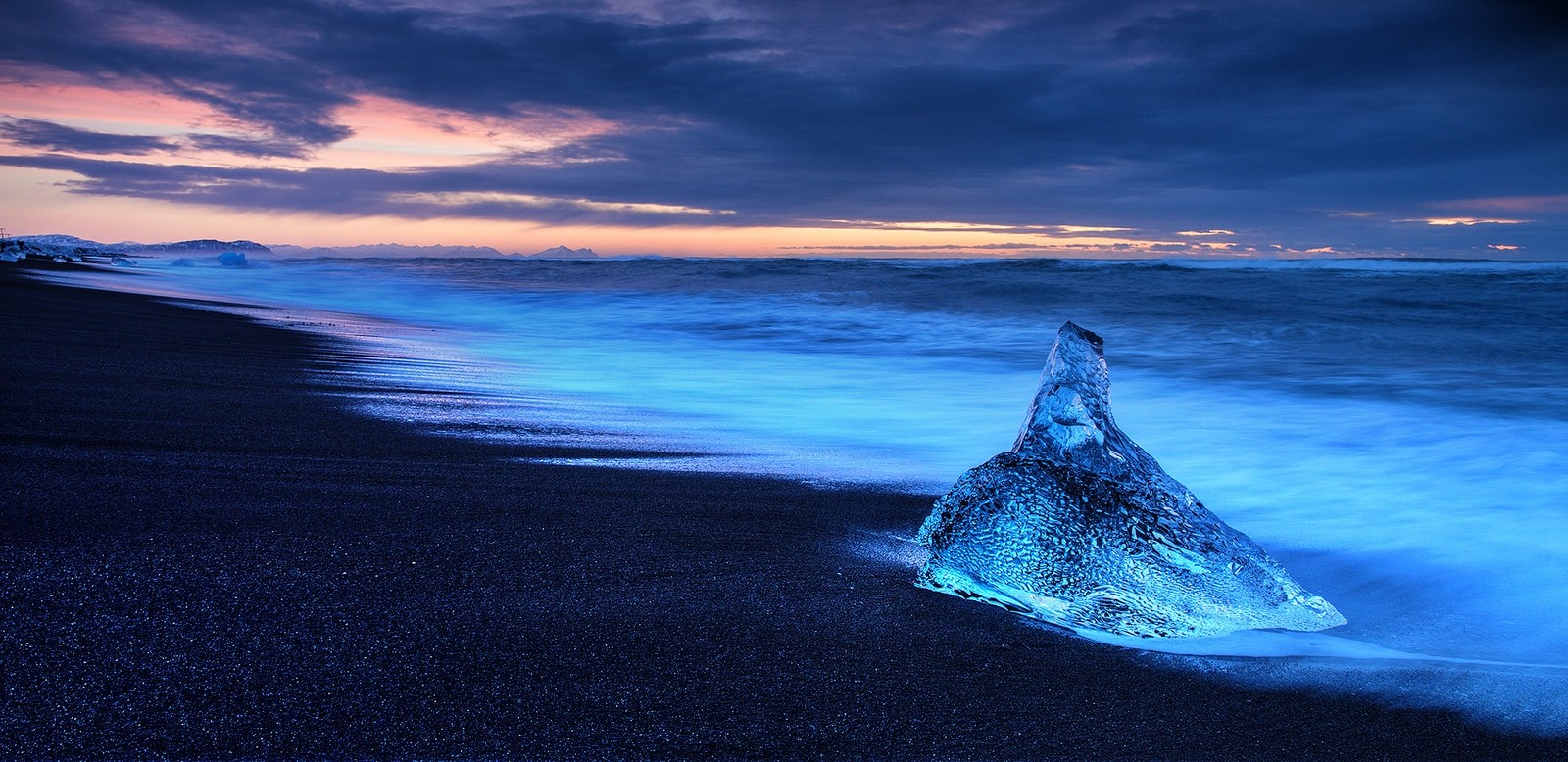 Nature Landscape Photography Beach Ice Lake Black Blue Clouds Cold Iceland Cyan Waves Black Sand 1600x778