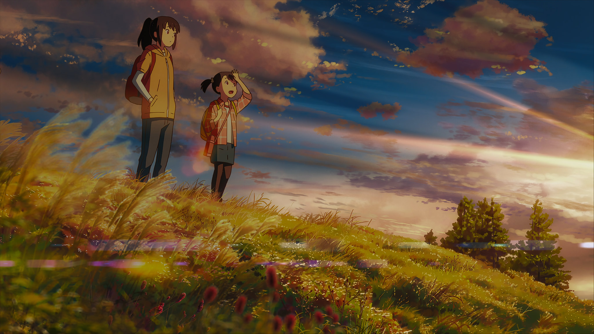 Anime Landscape Grass Kimi No Na Wa Your Name Sky Clouds Miyamizu Mitsuha Mitsuha Miyamizu 2048x1152
