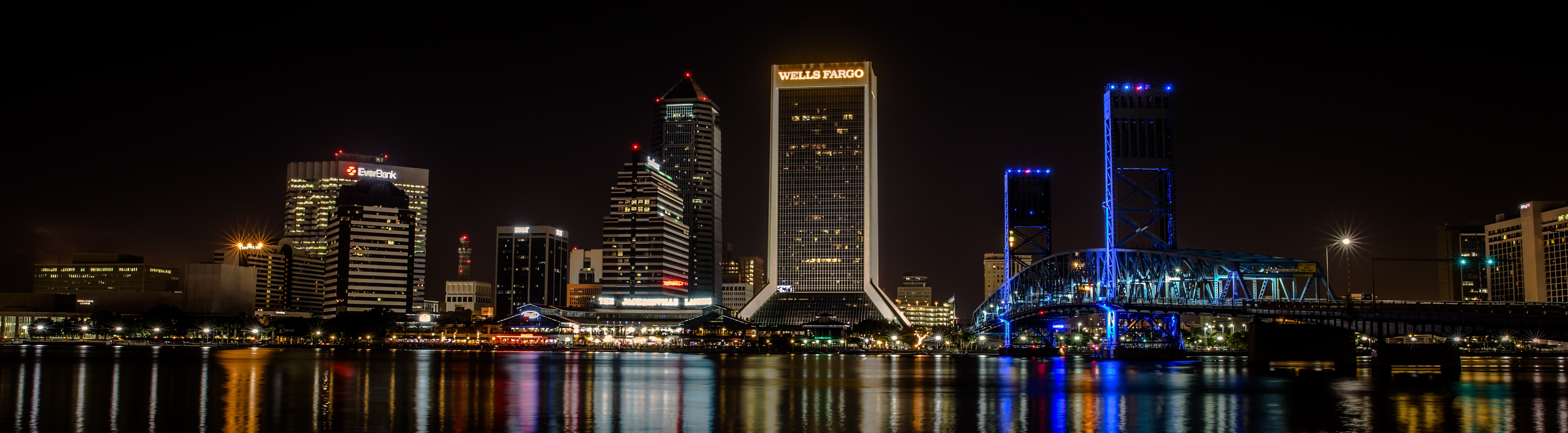 City Night Florida USA Building Multiple Display Jacksonville 5471x1512