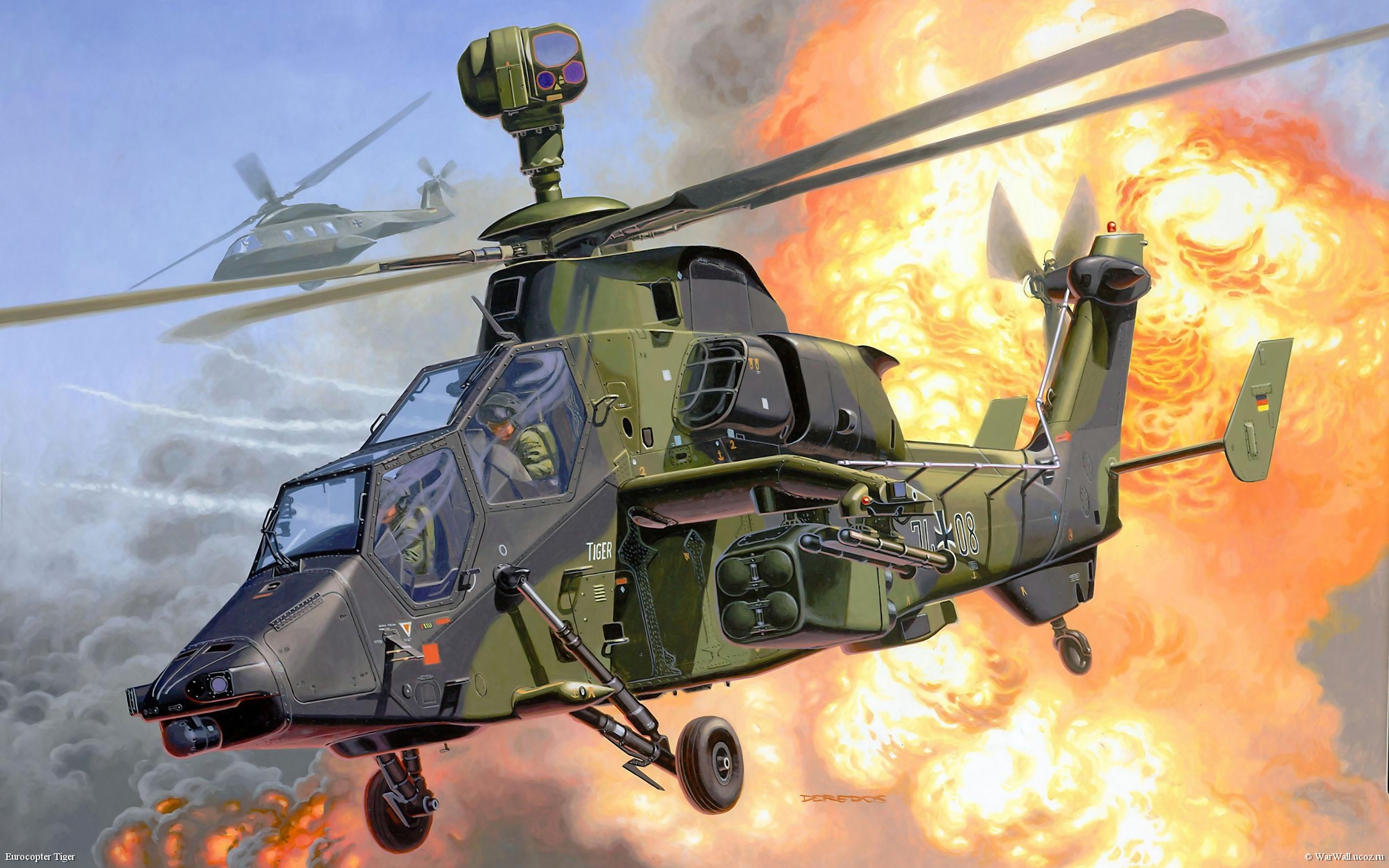 Eurocopter Tiger Helicopter Attack Helicopter Artistic Explosion 2560x1600