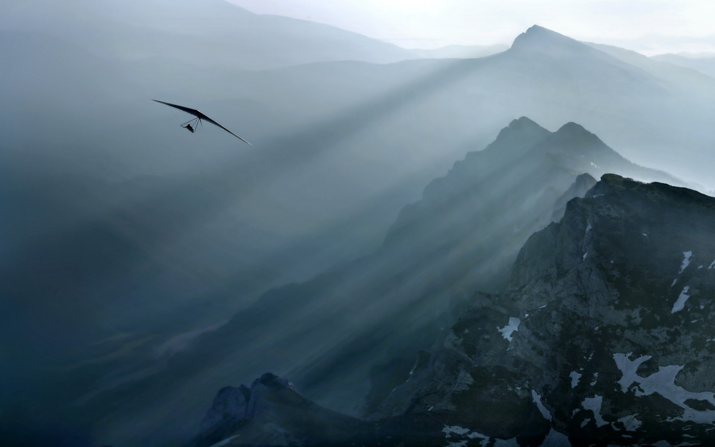 Nature Landscape Mist Sports Flying Delta Wing Air Mountains Sun Rays 2500x1563