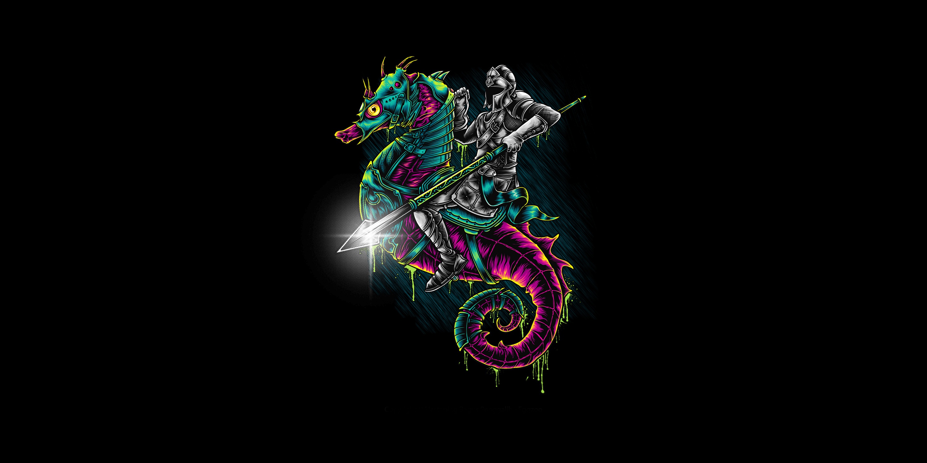 Seahorses Animals Armored Minimalism Simple Background Artwork 3000x1500