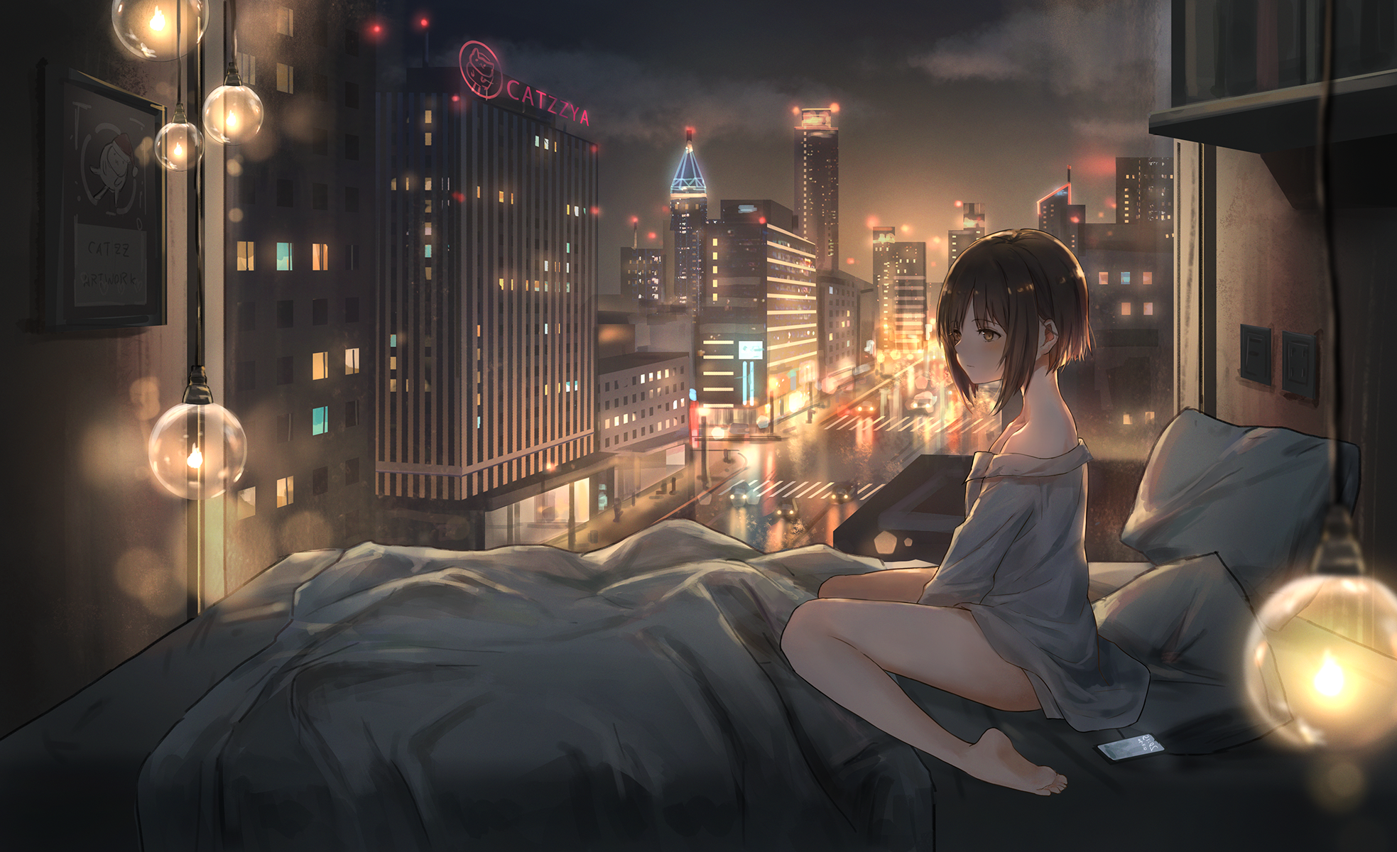 Anime Night City Lights City Bed Catzz 1967x1200