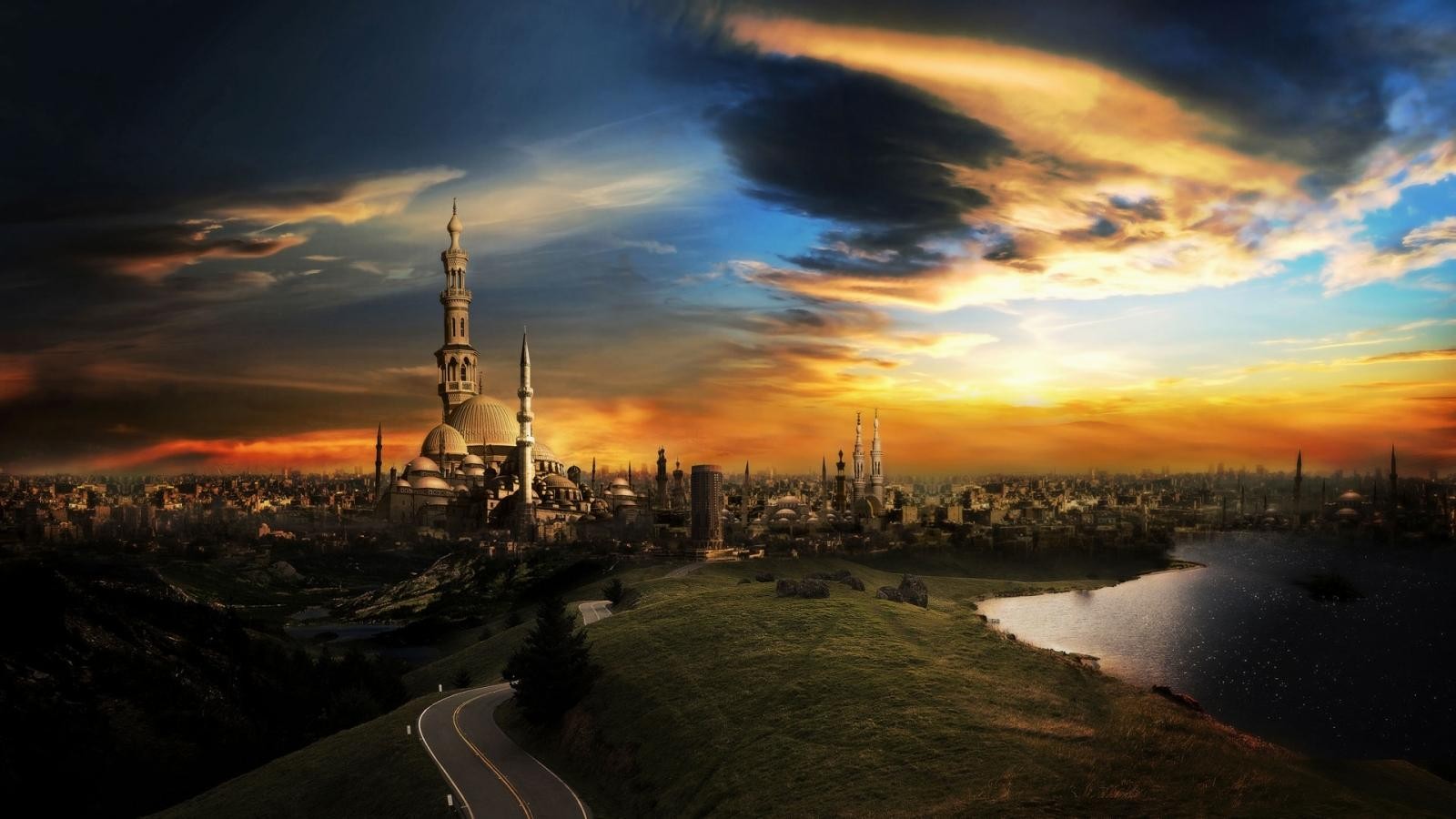 Cityscape Road Arabic Sky 1600x900
