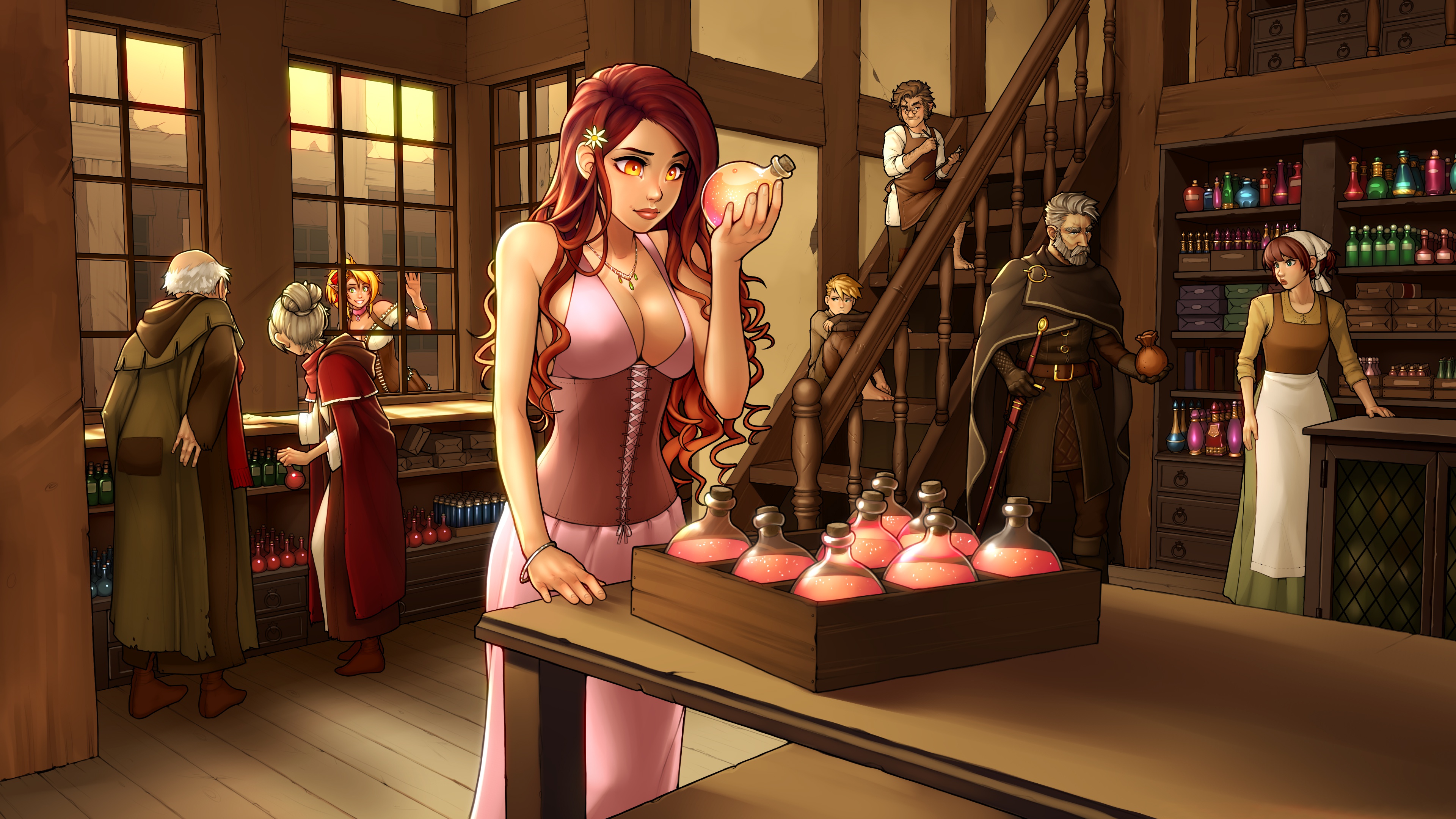 Fantasy Art Fantasy Girl Artwork Shop Redhead Potions RoninDude 3840x2160