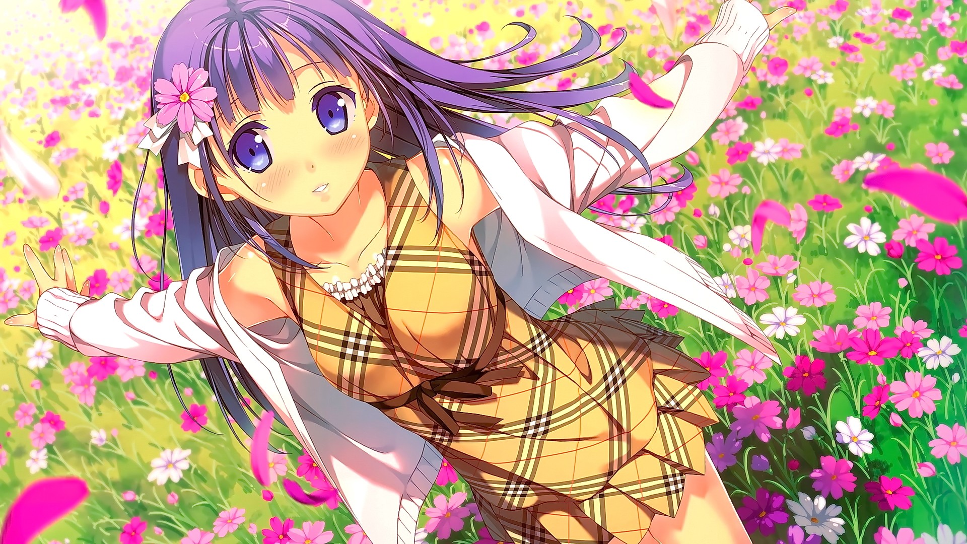 Anime Anime Girls Kantoku Flowers Field Hair Ornament Afterschool Of The 5th Year Original Character 1920x1080