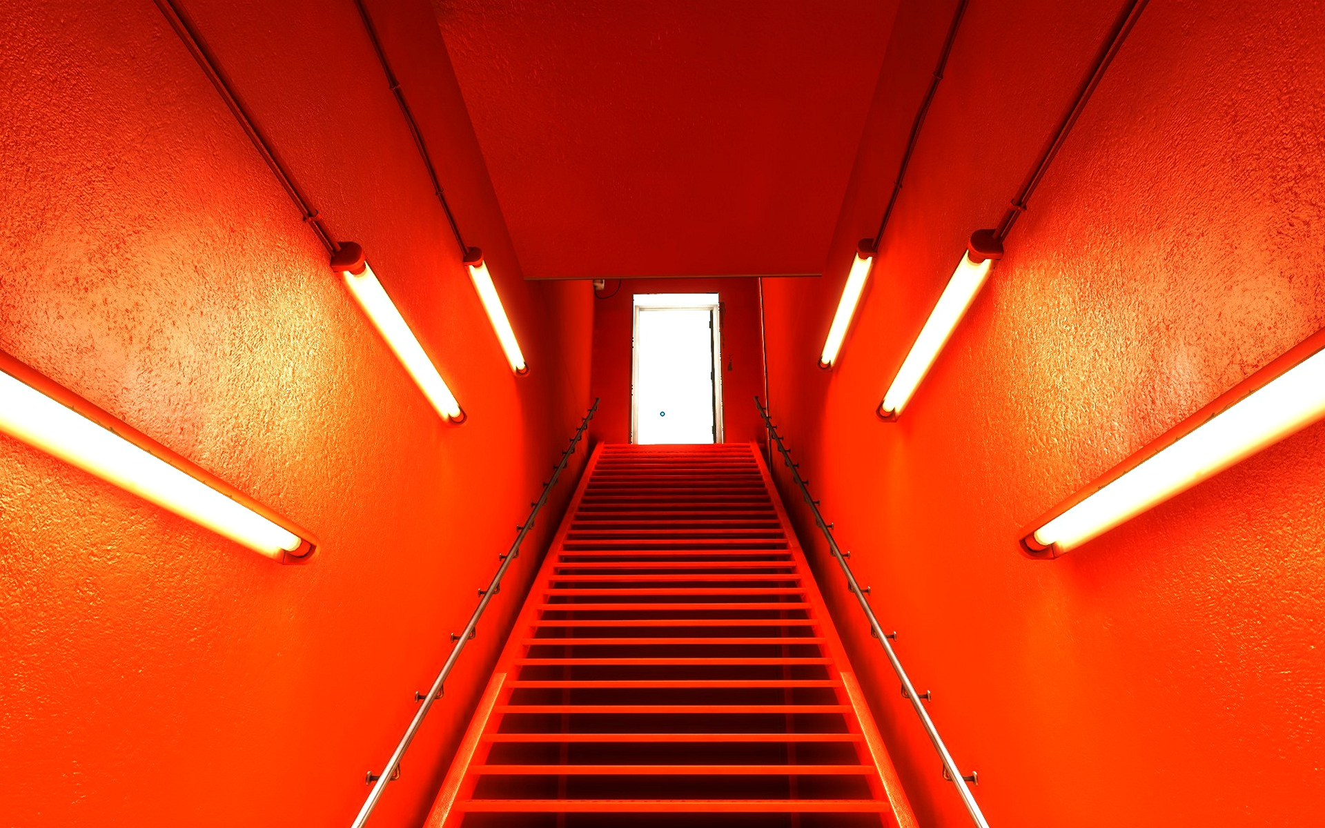Stairway Exit Orange Mirrors Edge 1920x1200