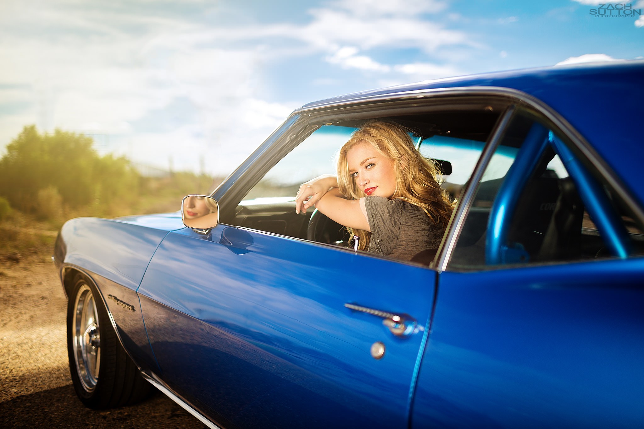 Women Blonde Sitting Women With Cars Looking At Viewer Chevrolet Camaro RS 2048x1366