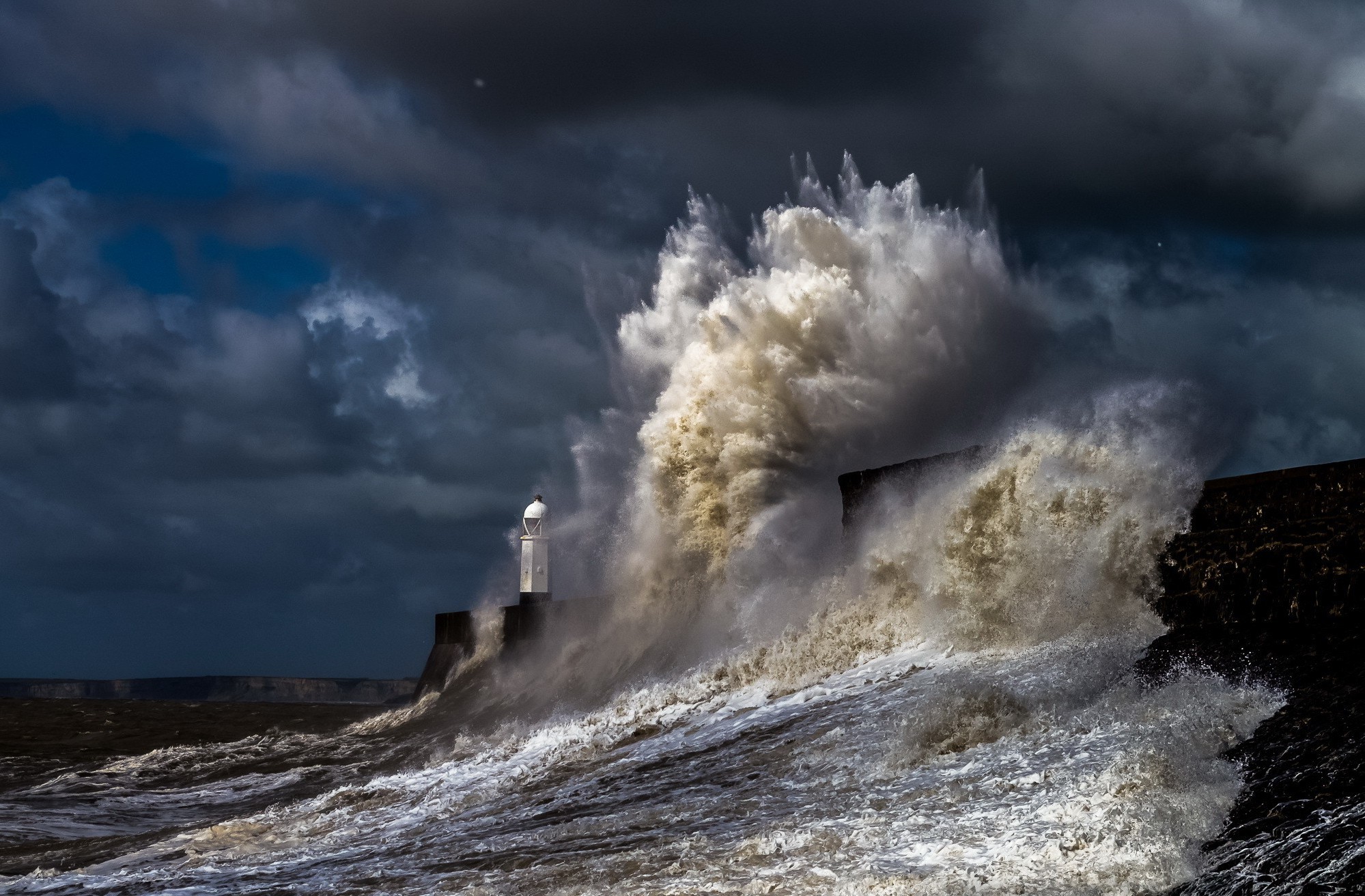 Man Made Lighthouse Ocean Storm Wave Cloud Gray 1999x1312