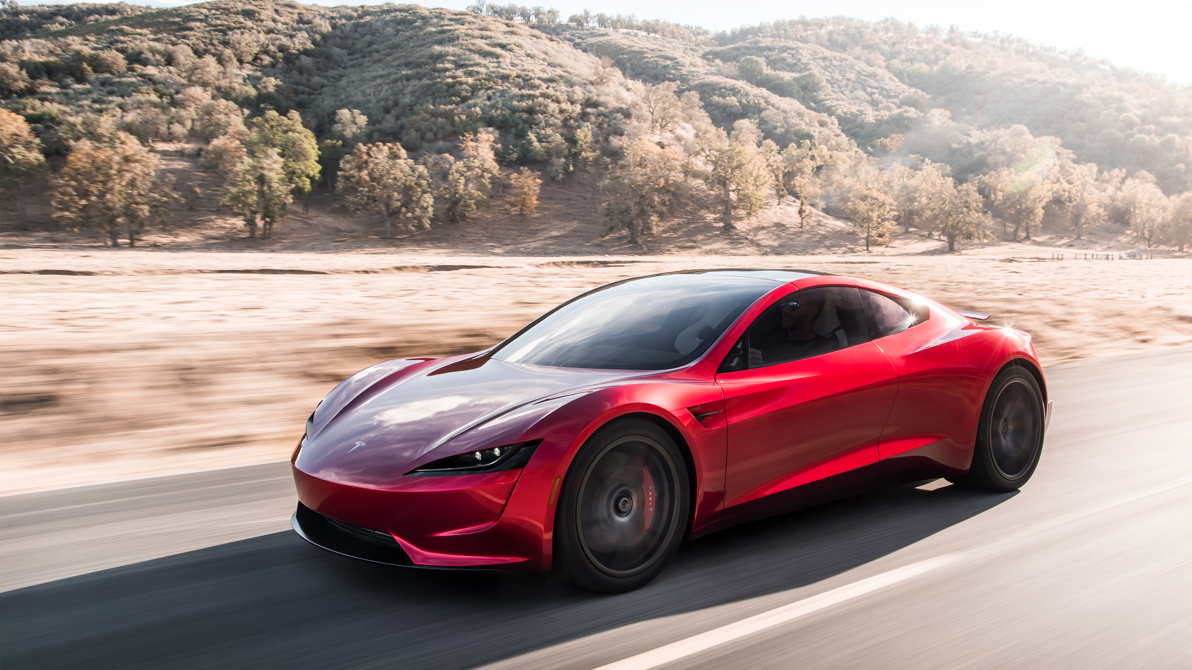 Car Tesla Motors Tesla Roadster Supercars Sports Car Electric Car Road Photography Trees Tesla 3840x2160