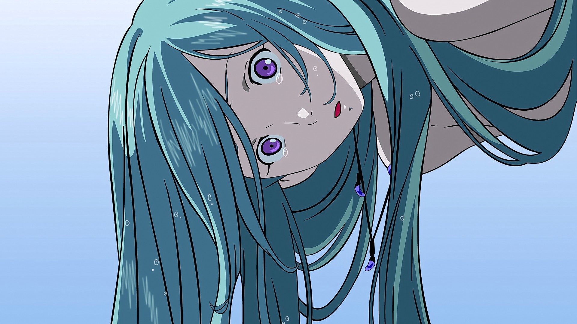 Anime Anime Girls Aqua Hair Open Mouth Long Hair Eureka Seven Eureka Character Crying Purple Eyes 1920x1080