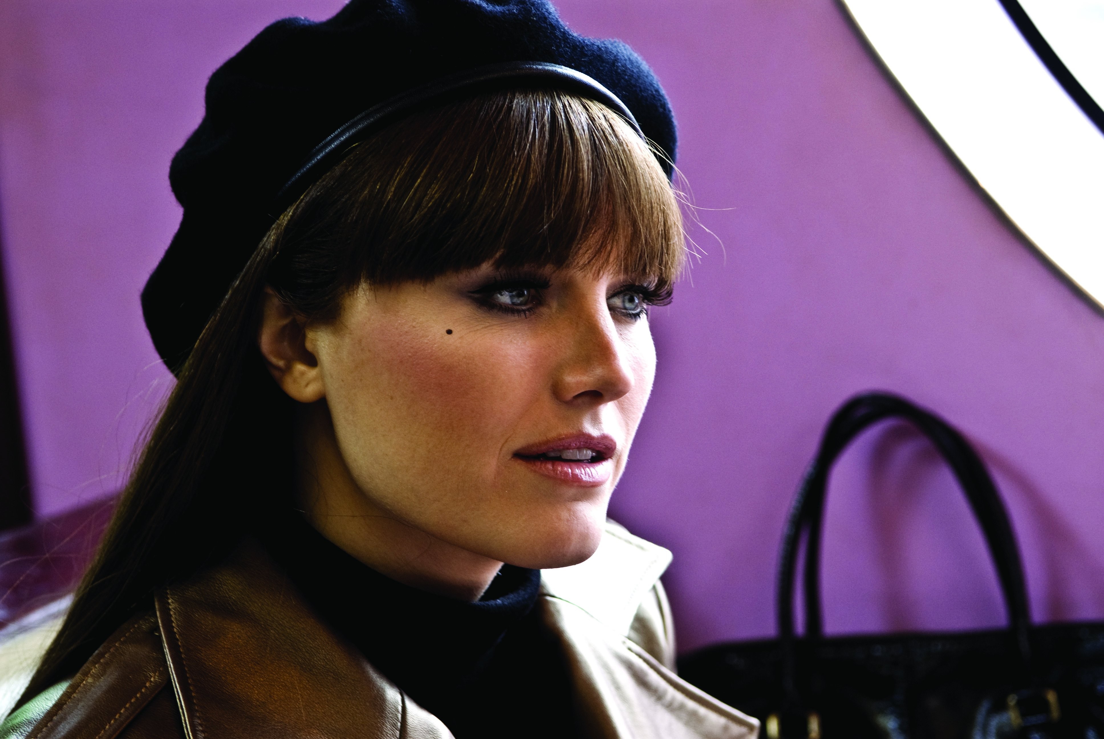 Malin Akerman Actress Brunette Pink Lipstick Leather Jackets Hand Bags Women Blue Eyes Hat Swedish 3872x2592