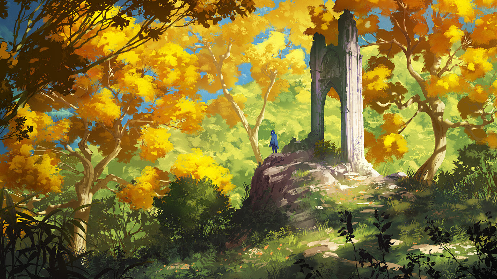 Sylvain Sarrailh Forest Of Liars Forest Trees Alone Video Game Art Artwork Digital Art Ruins 1920x1080