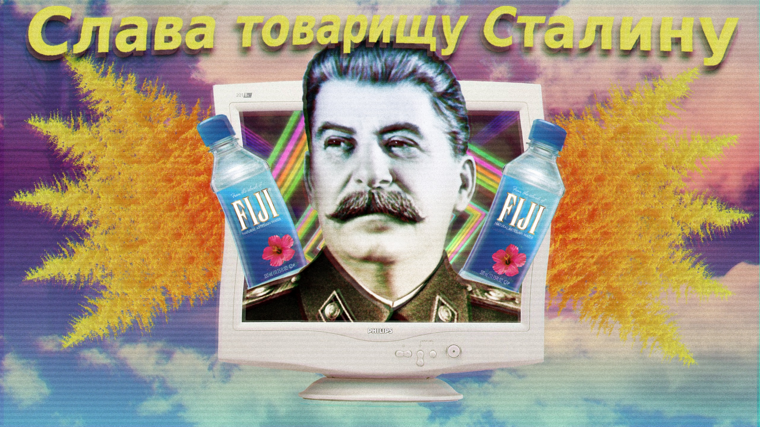 Vaporwave Joseph Stalin Humor Mustache Monitor 2560x1440