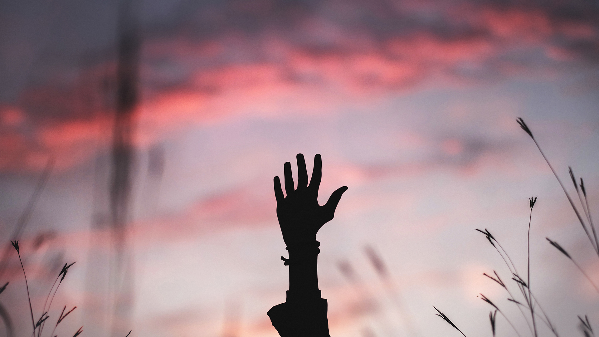Hands Pink Clouds Night Silhouette Dusk 1920x1080