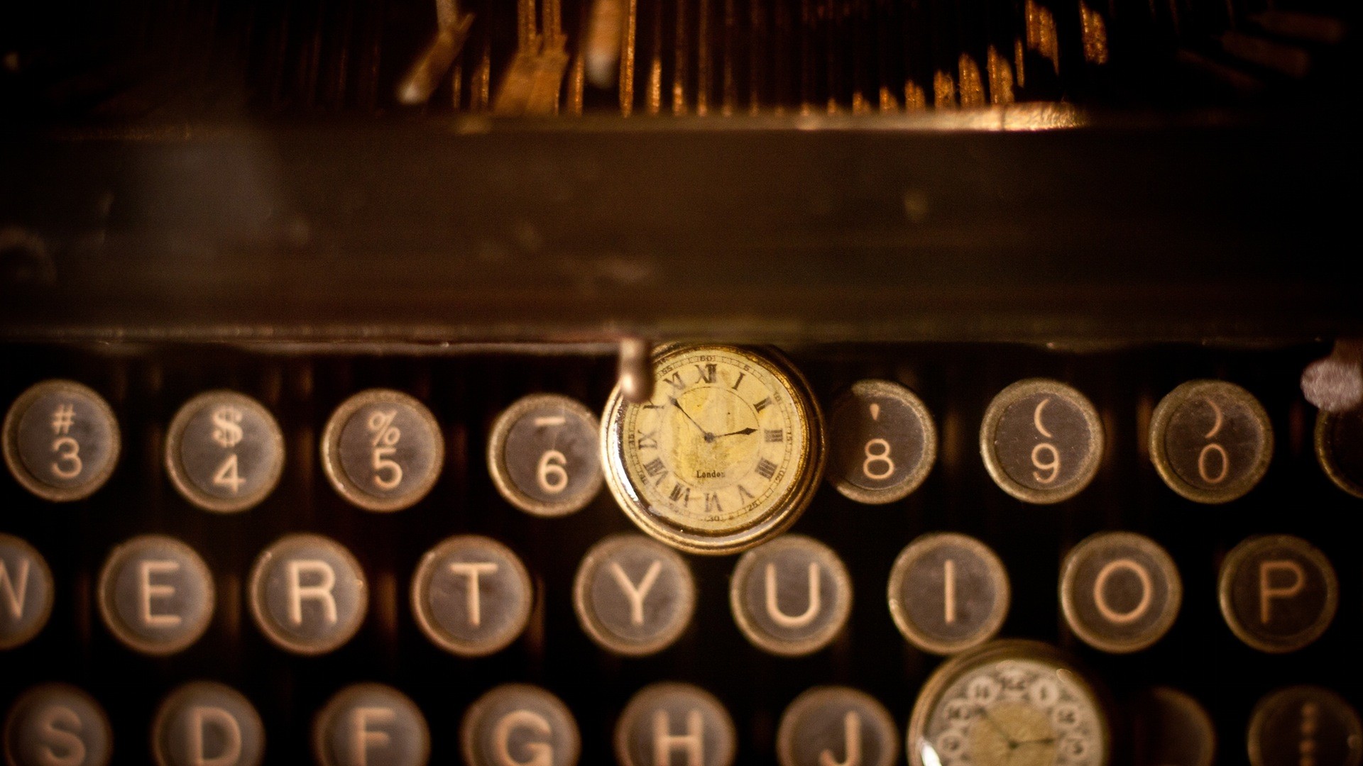 Typewriters Vintage Sepia Letter Numbers Keyboards Watch Pocket Watch 1920x1080