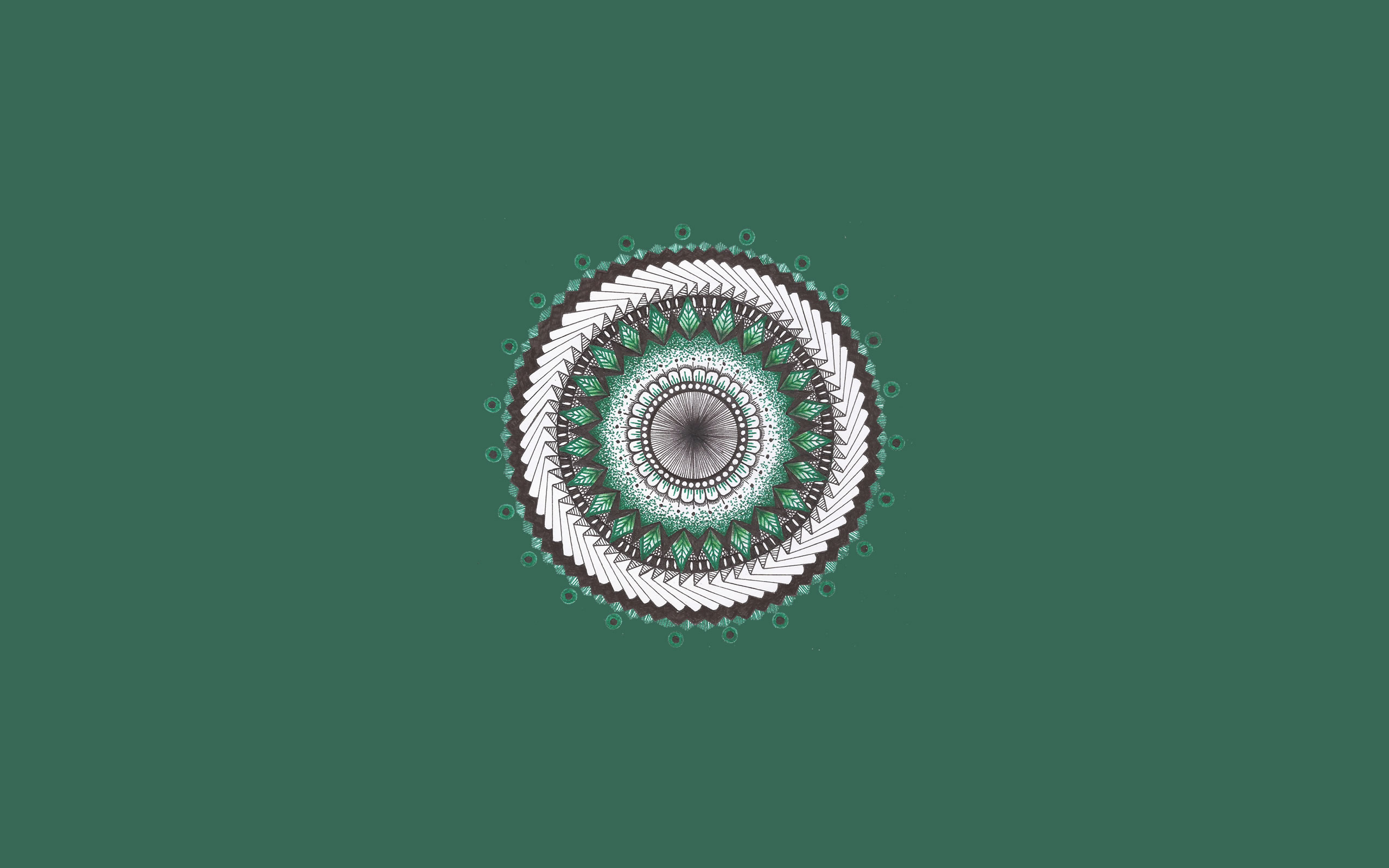Simple Background Mandala Artwork Traditional Art Ink Drawing Simple Colors Album Green Background 2560x1600