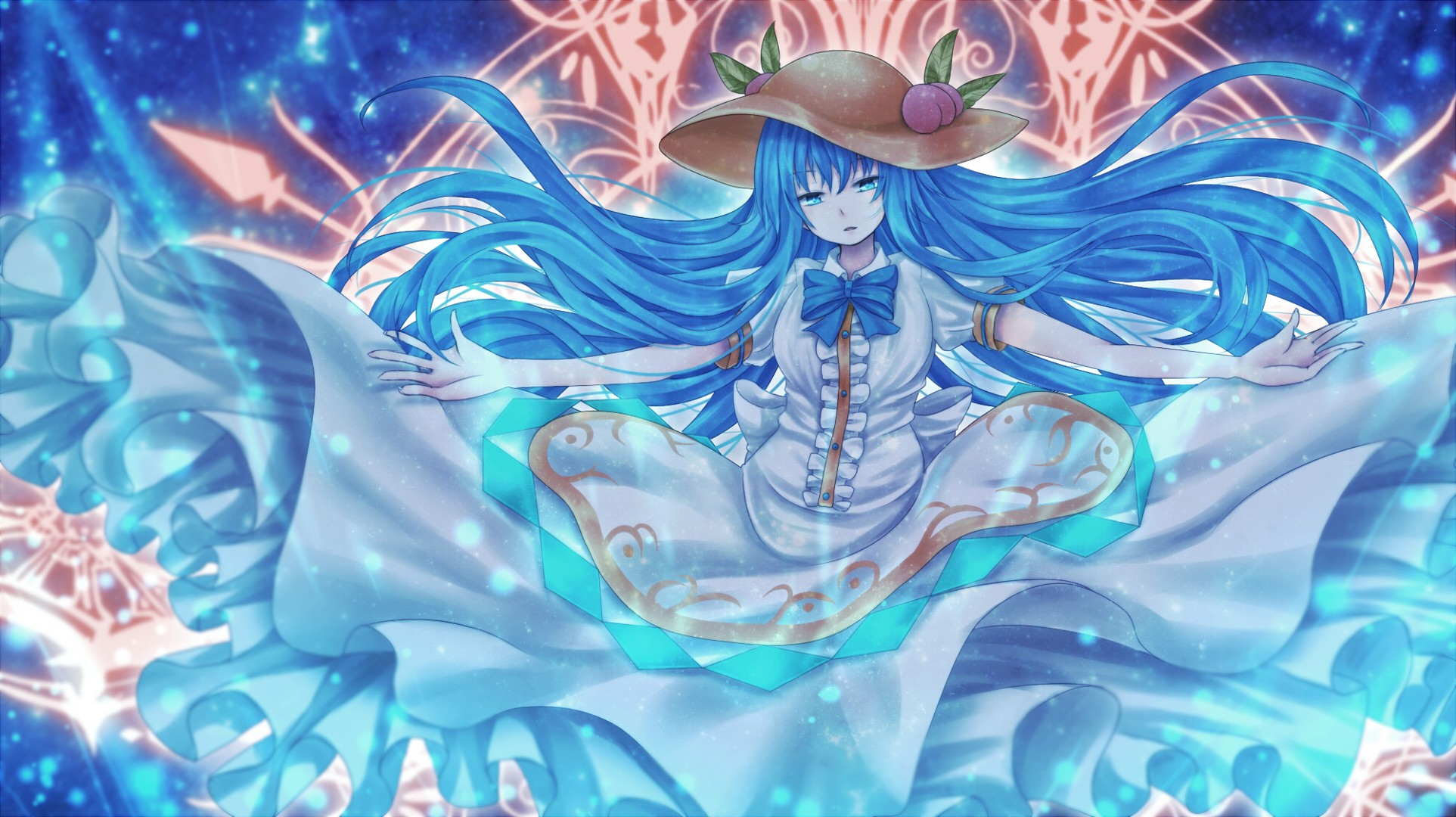 Anime Girls Touhou Blue Hair Long Hair Hat Dress Hinanawi Tenshi 1925x1080