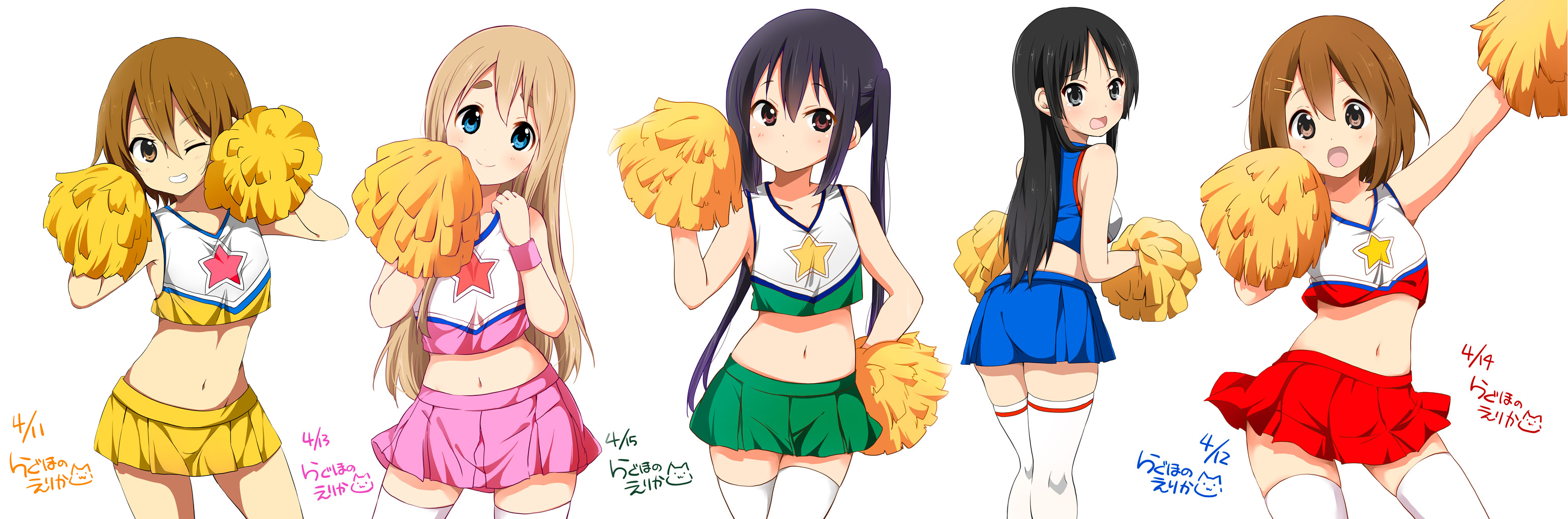 Anime Girls Long Hair K ON Kotobuki Tsumugi Akiyama Mio Skirt Dark Hair Cheerleaders Twintails 3094x1024