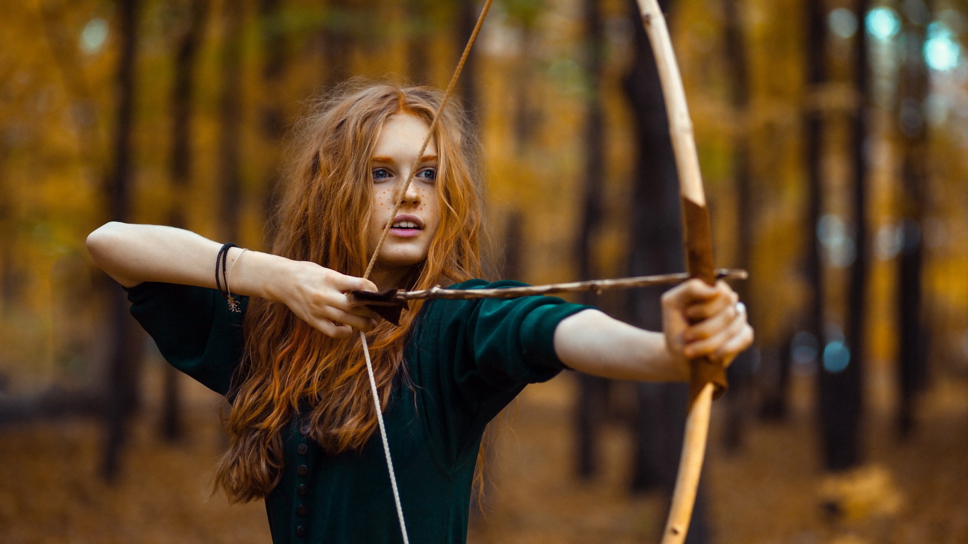 Women Long Hair Wavy Hair Redhead Bow And Arrow Archery Archer Bow Bracelets Women Outdoors Fantasy  1920x1080