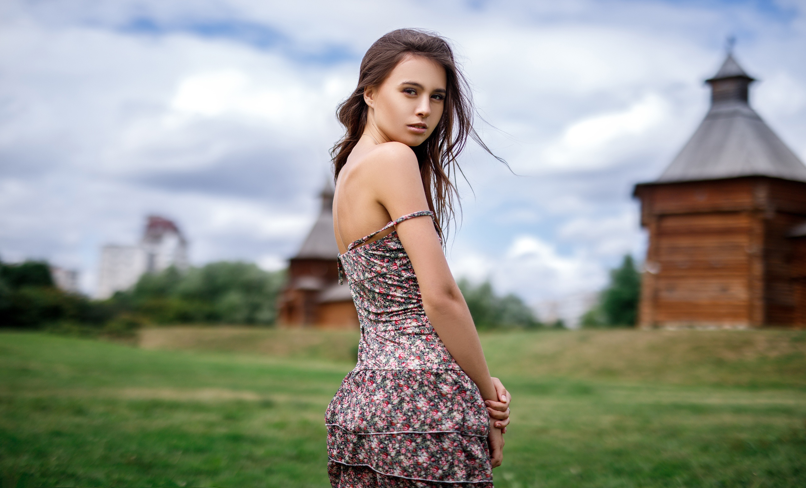 Women Model Women Outdoors Dress Julia Metlakova Brunette 2560x1552
