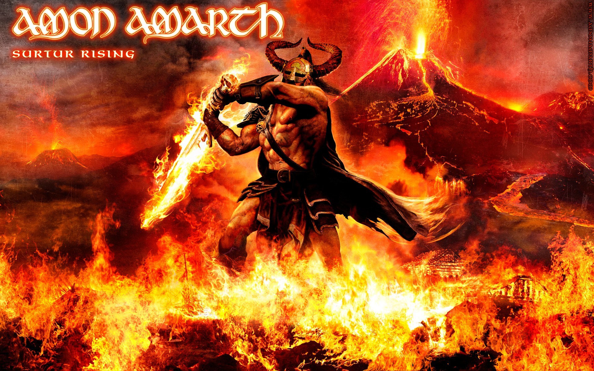 Music Metal Music Amon Amarth Vikings Heavy Metal Fire Lava Horns Volcano Eruptions 1920x1200