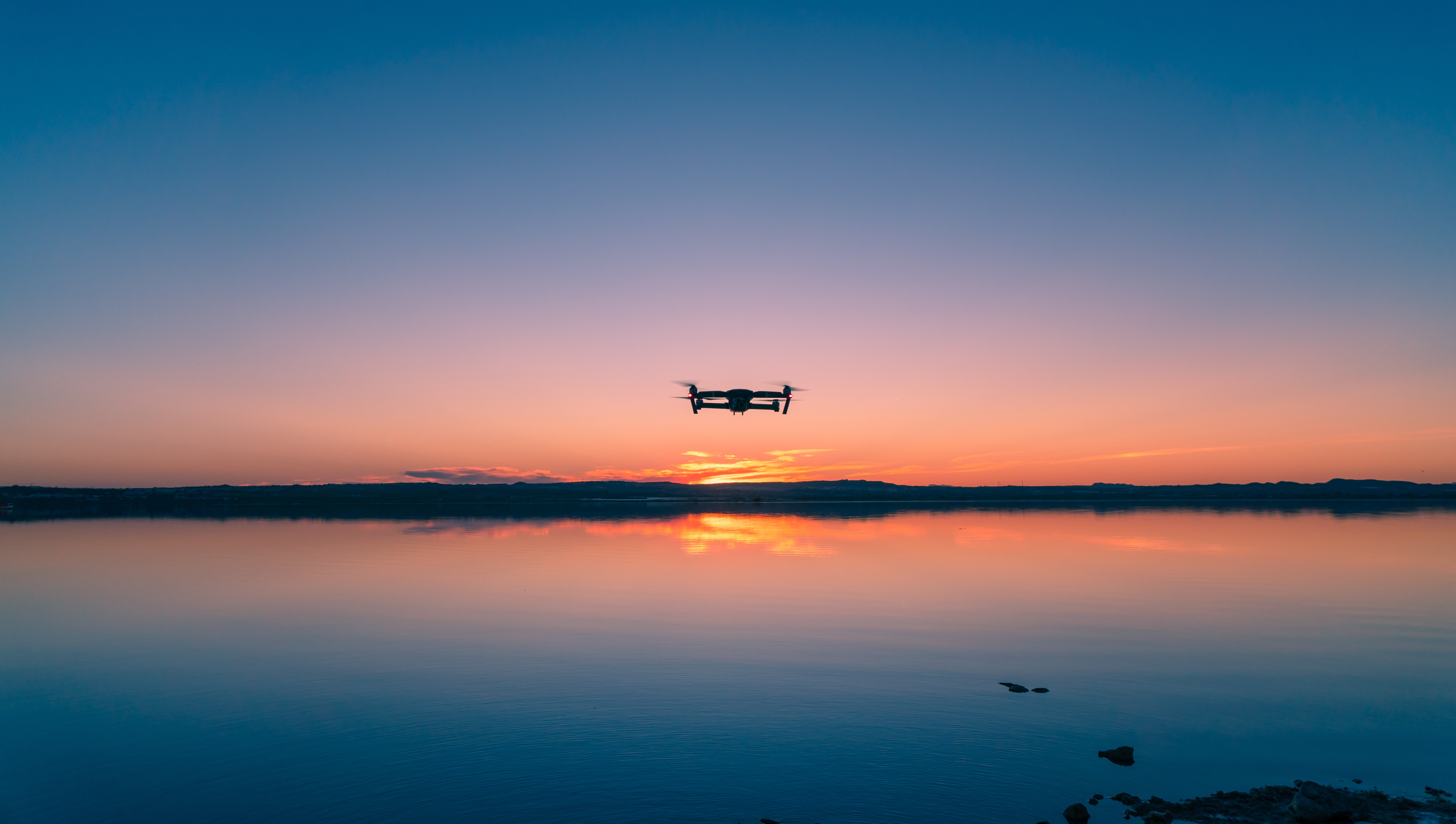 Drone Propeller Water Sunset Horizon Clouds Spain Stones 5961x3372