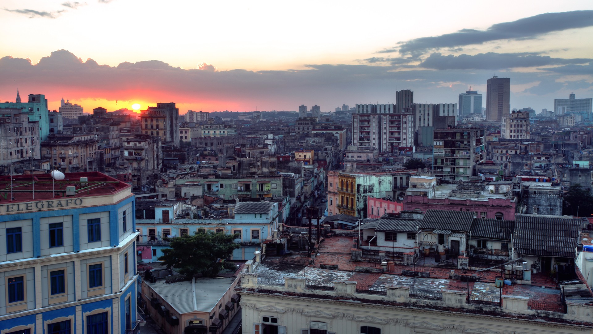 City Havana Rooftops Sunset Cityscape 1920x1080