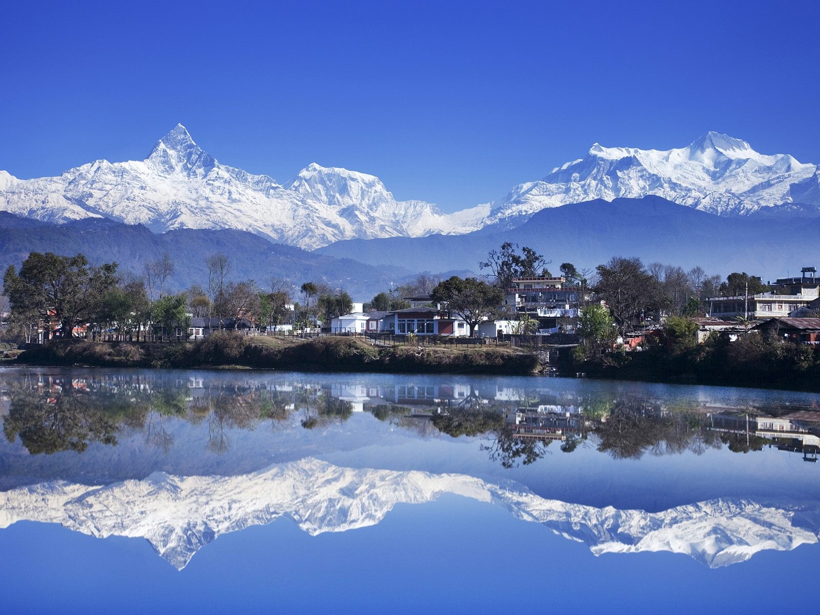 Nepal Lake Himalayas Ghandruk Mountains Reflection Landscape 1600x1200