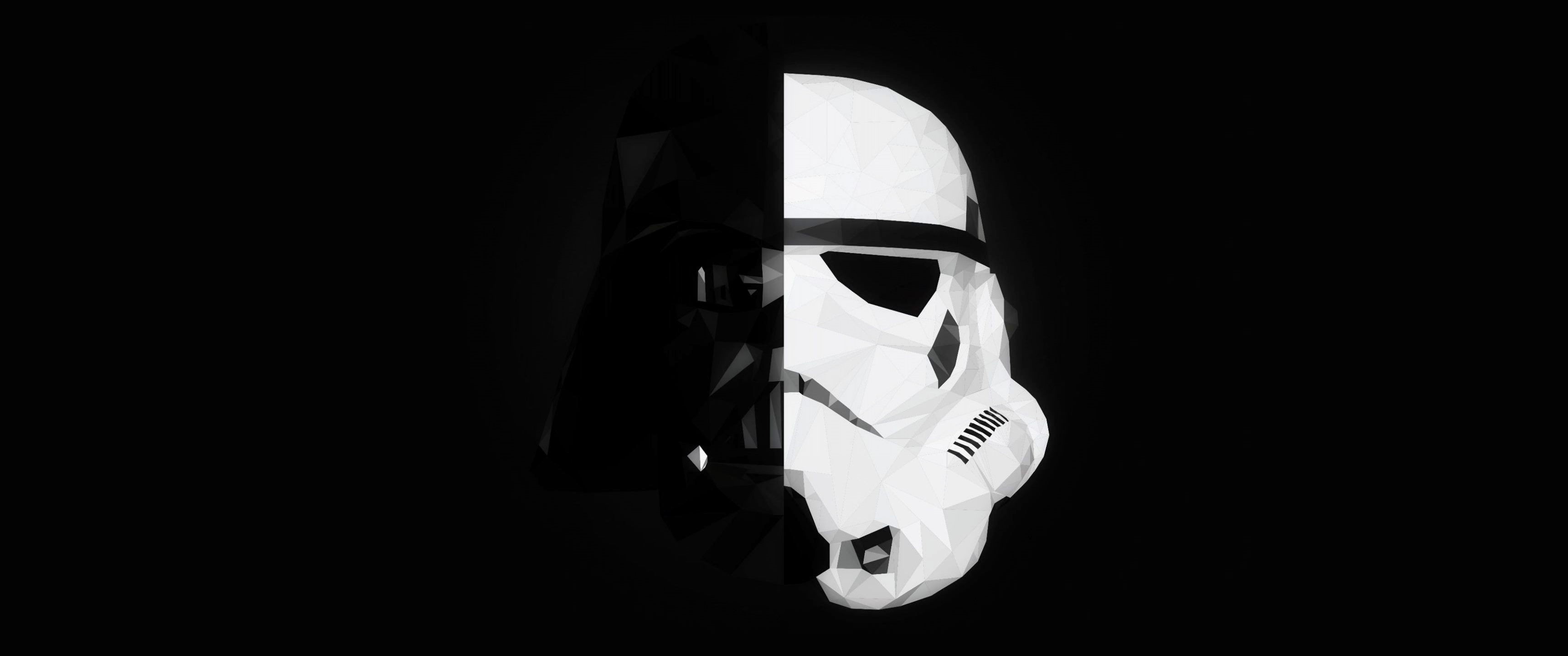 Star Wars Stormtrooper Darth Vader Mask Splitting Minimalism 3440x1440