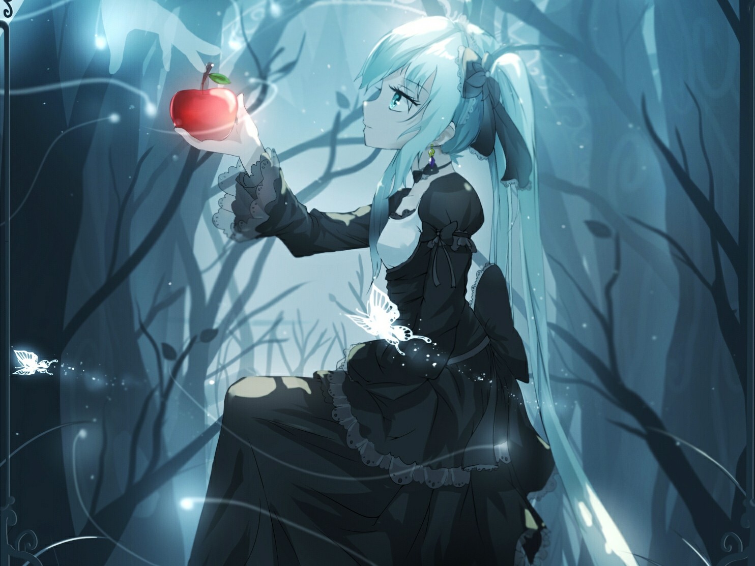 Apples Anime Girls Forest Clearing Vocaloid Hatsune Miku 1484x1113