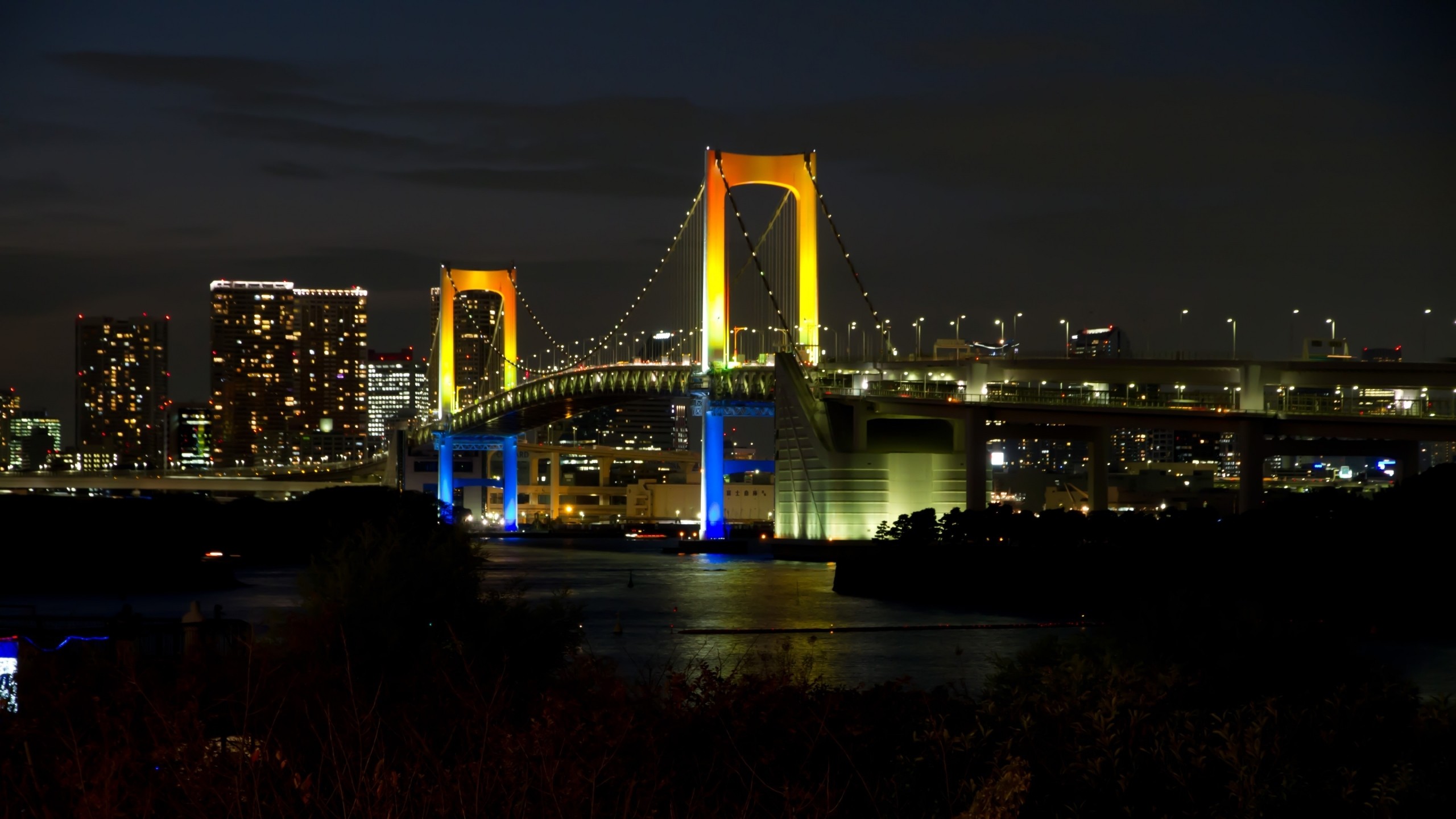 Cityscape Bridge Tokyo Rainbow Bridge 2560x1440