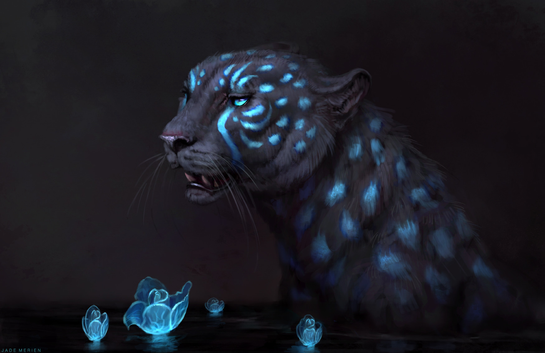 Jade Merien Artwork Fantasy Art Big Cats Animals Cyan 1750x1134
