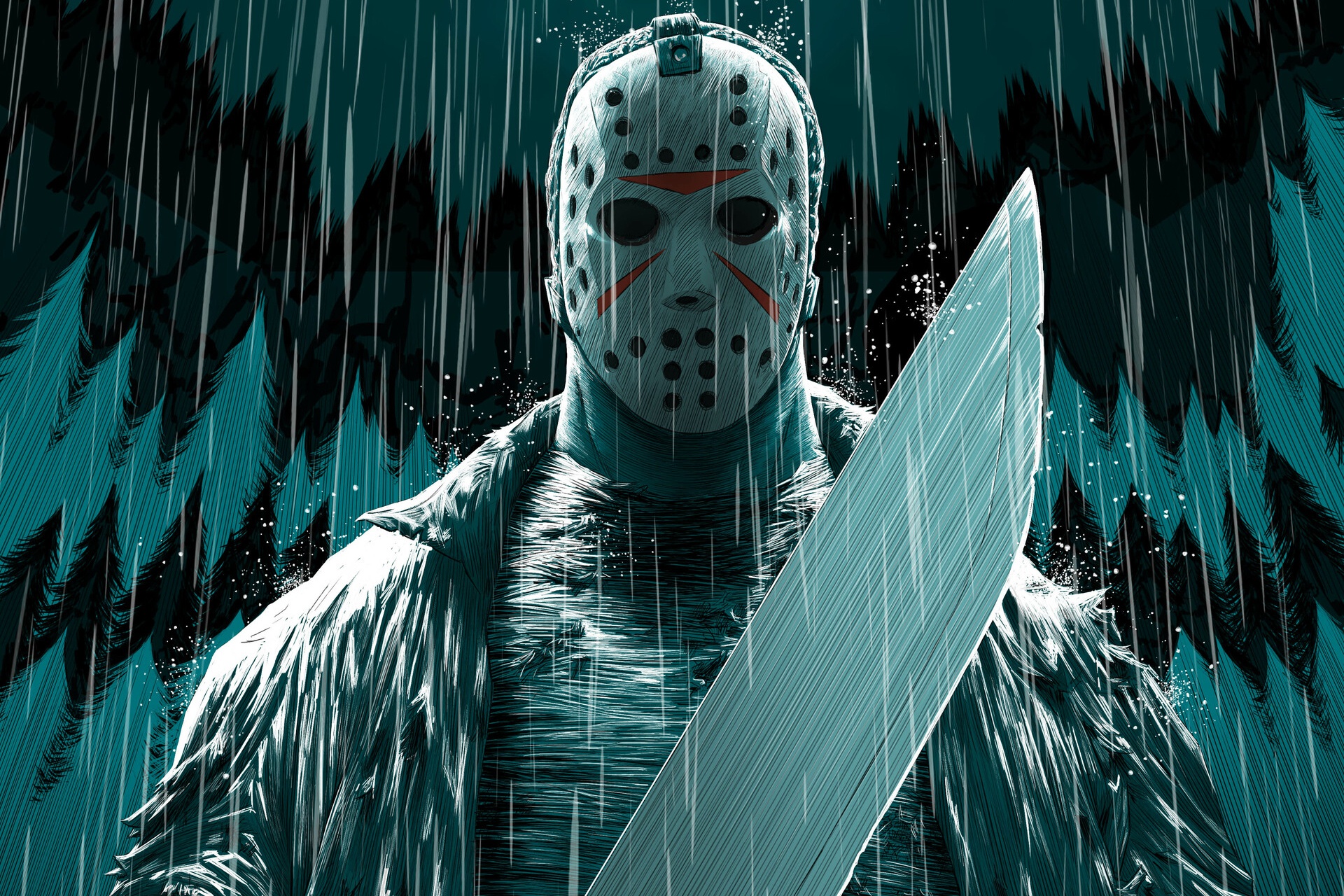 Horror Comic Art Mask Artwork Jason Voorhees Friday The 13th Frontal View 1920x1280