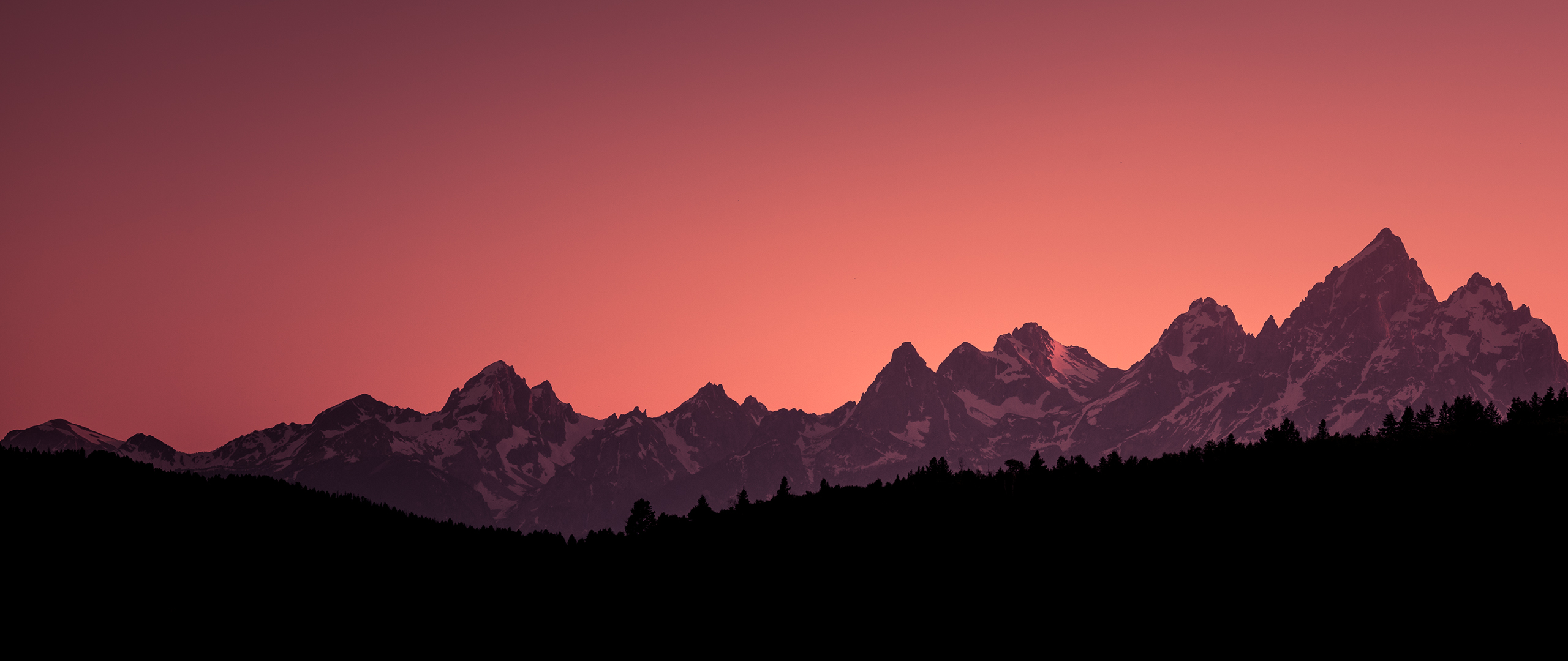Grand Teton National Park Sunset Mountains Landscape Purple Sky 2560x1080