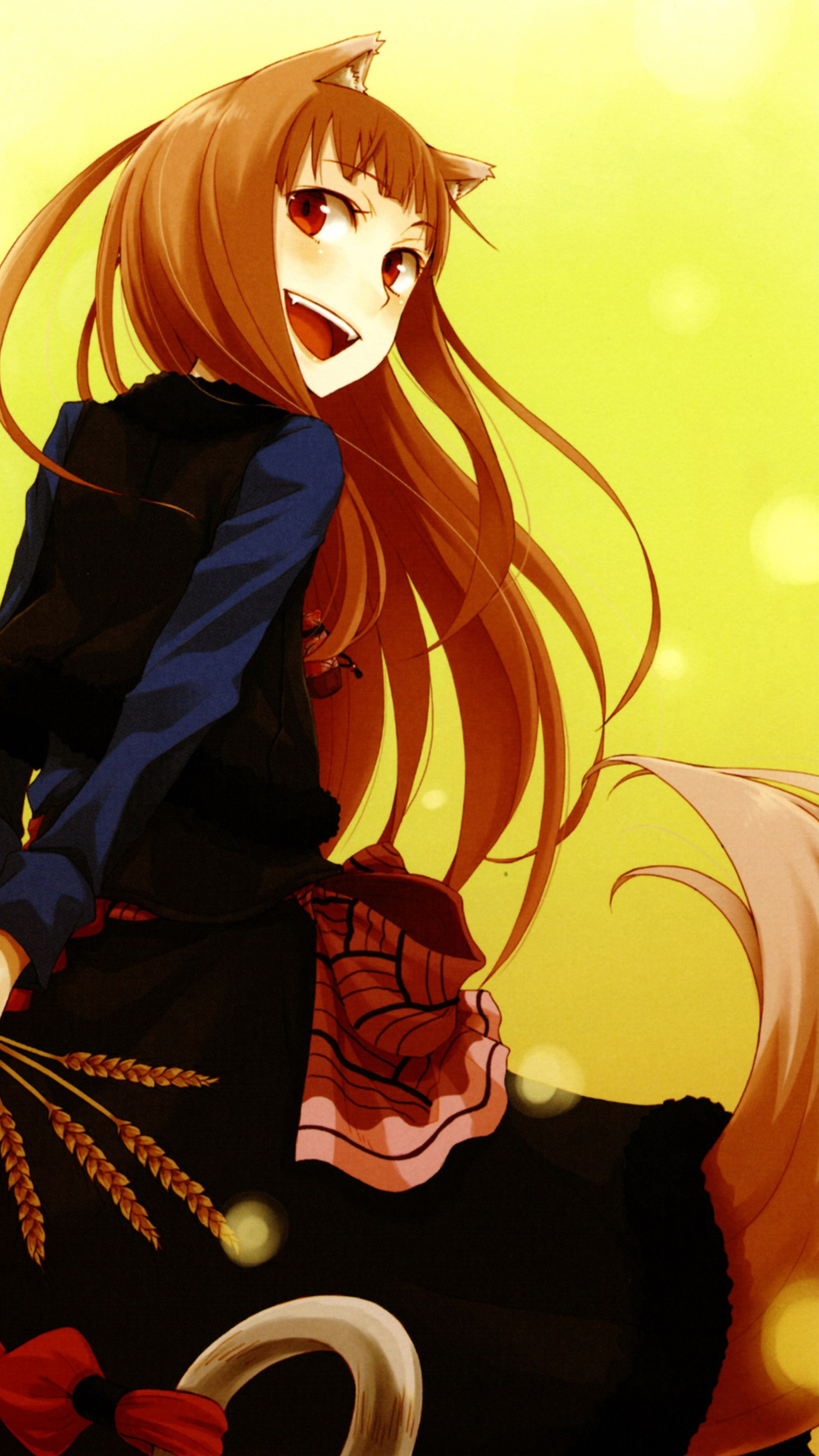 Holo Spice And Wolf Spice And Wolf Simple Background Looking At Viewer Red Eyes Okamimimi Wolf Ears 1440x2560