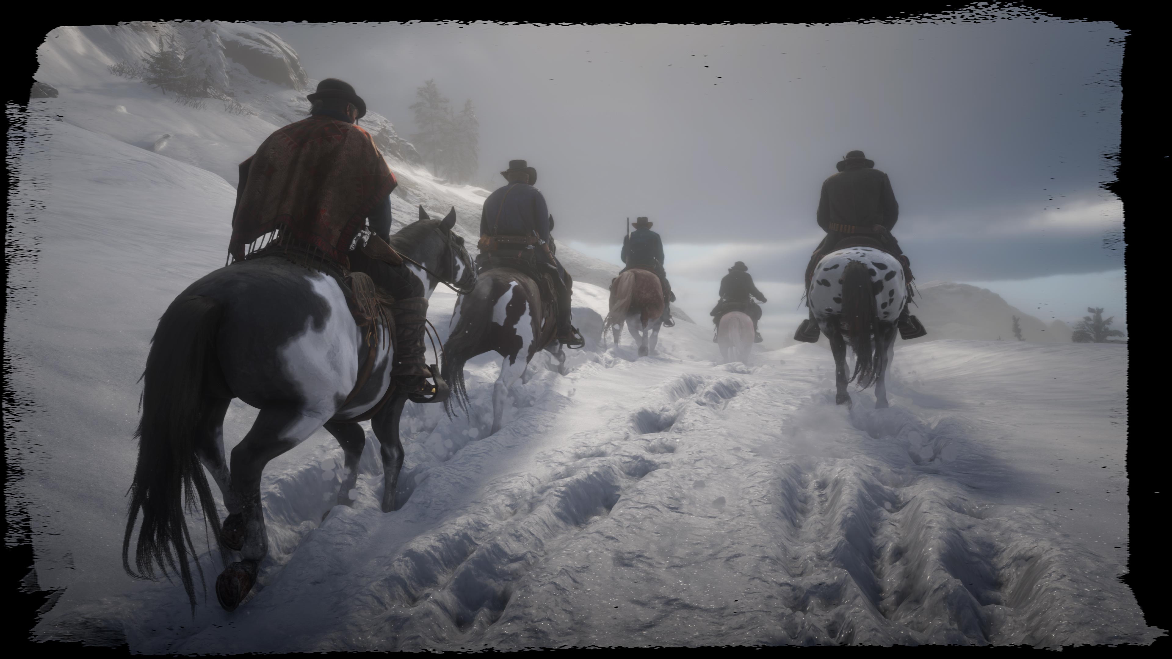 Red Dead Redemption Red Dead Redemption 2 Horse Cowboys Snow Video Game Art Video Games 3840x2160