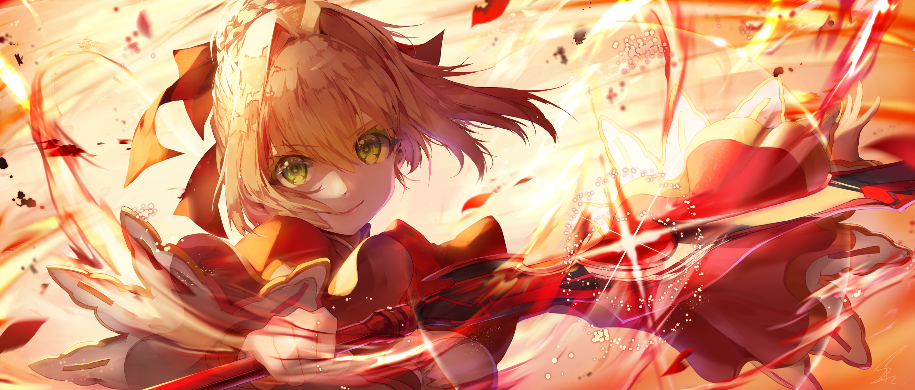 Anime Anime Girls Fate Stay Night Fate Grand Order Saber Sword Green Eyes Fate Series Fantasy Girl S 2923x1248