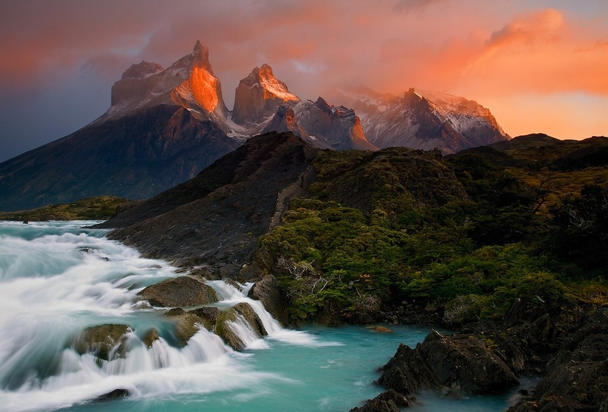 Chile Mountains Lake Waterfall Torres Del Paine National Park Patagonia Clouds Forest Turquoise Whit 1200x813