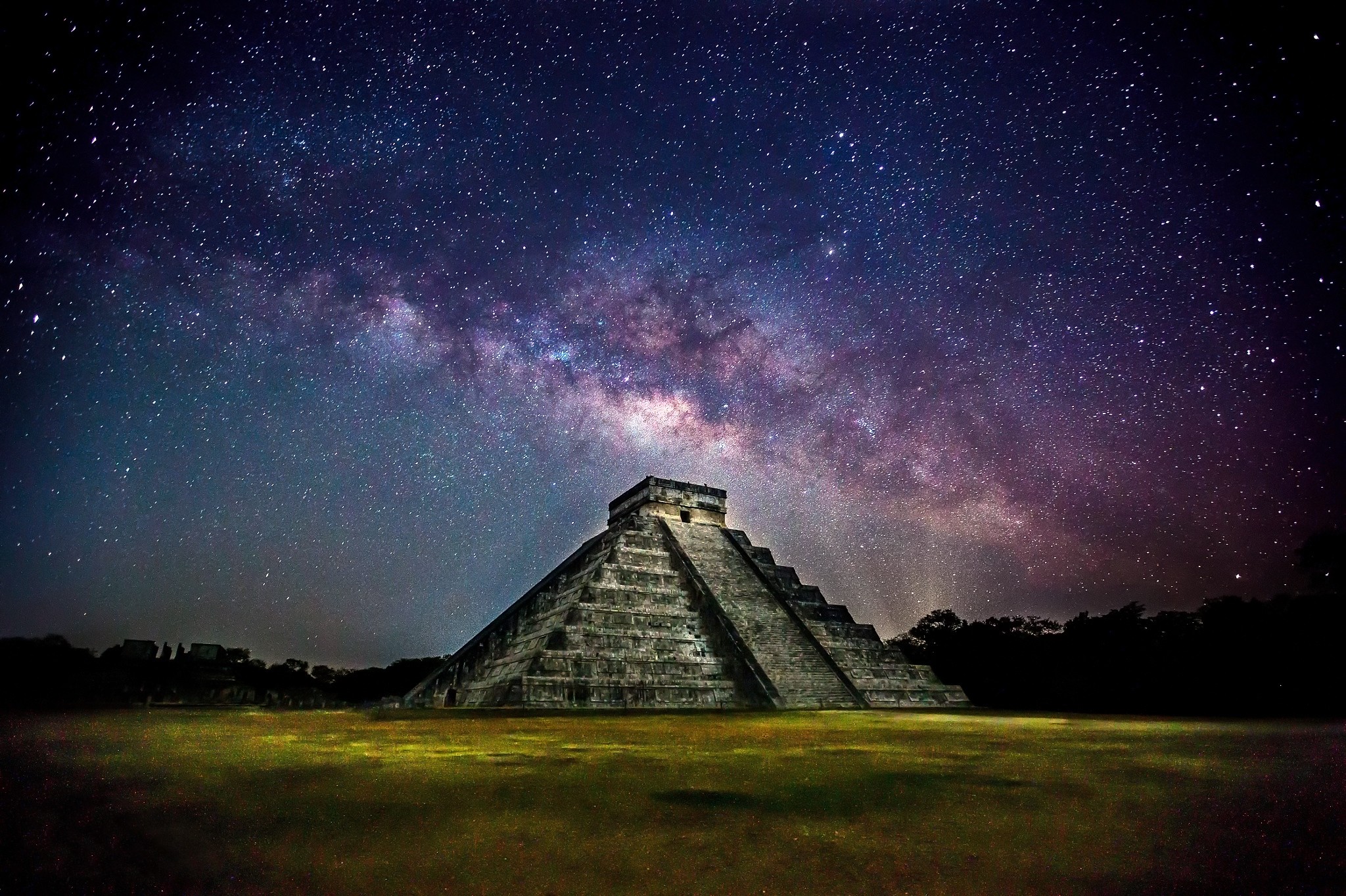 Stars Architecture Maya Civilization Pyramid 2048x1365