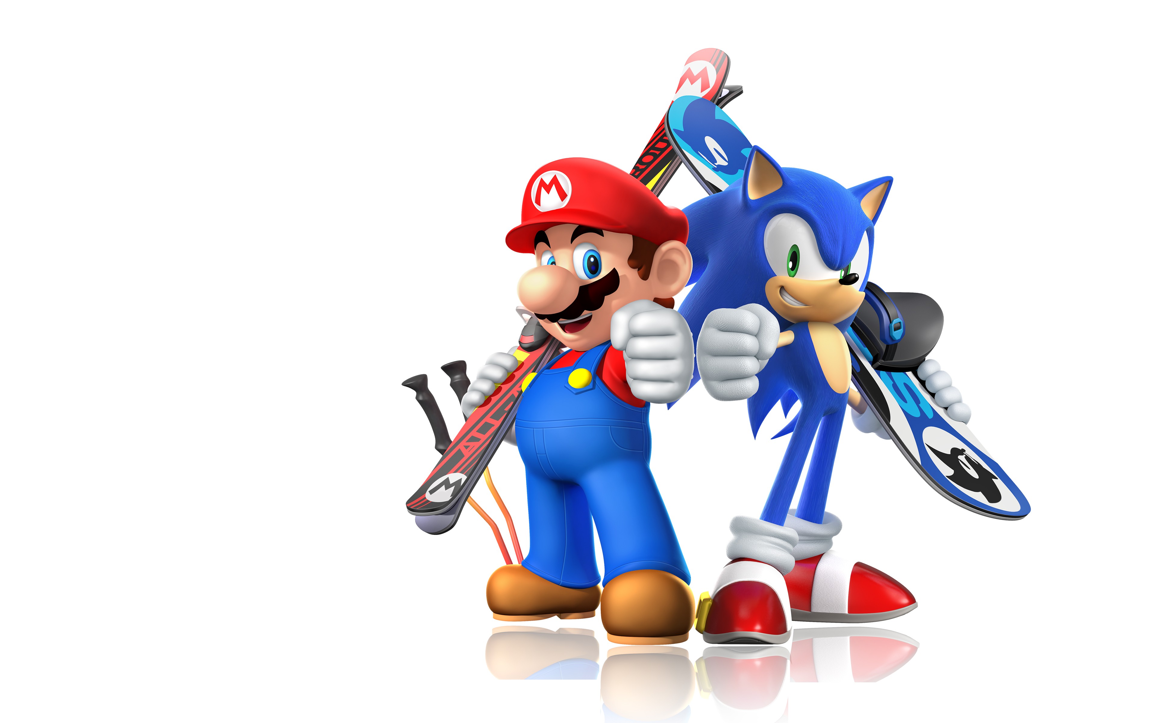 Mario Bros Sonic The Hedgehog Video Games Skis Snowboards Simple Background 3840x2400