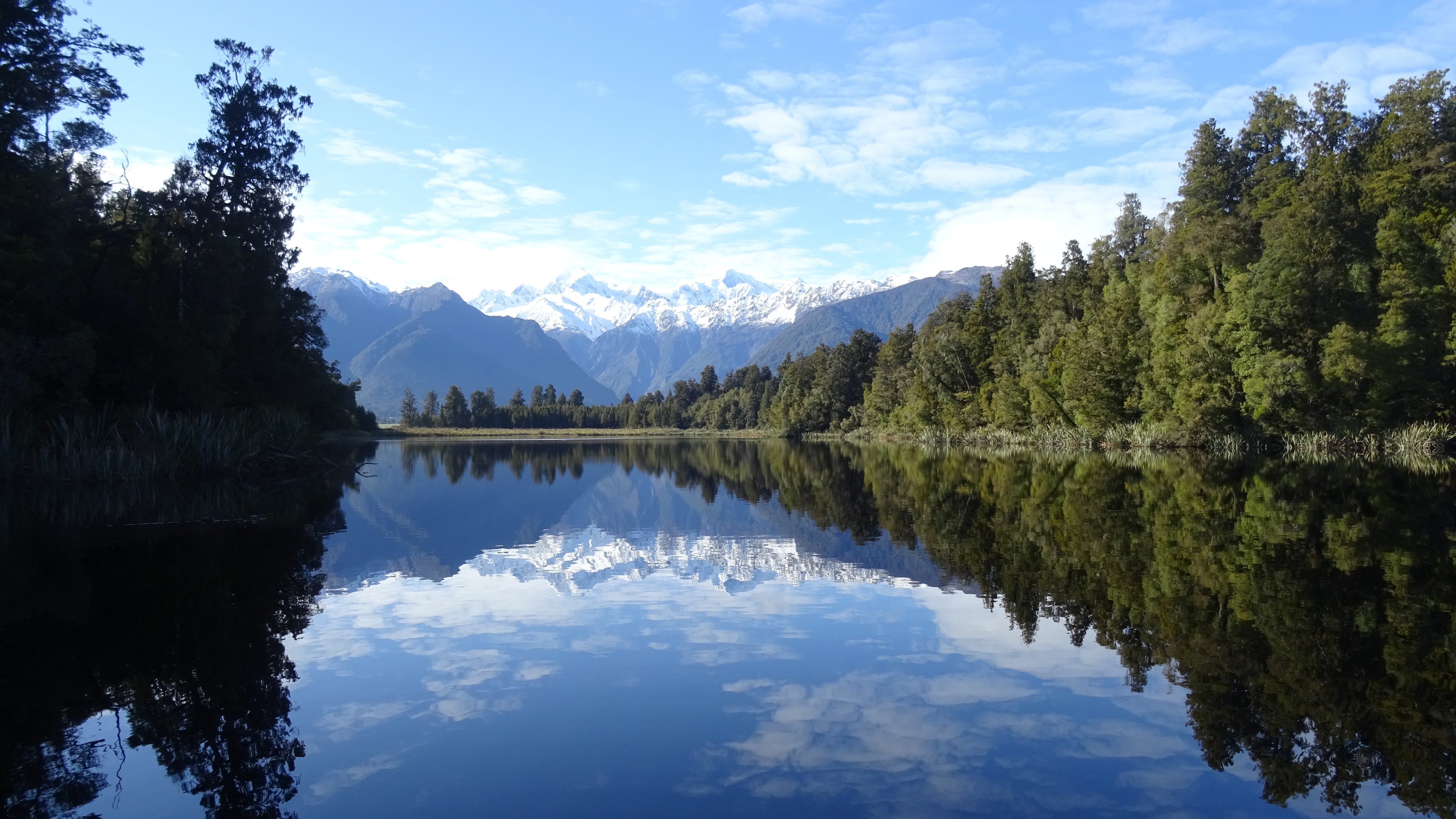 Landscape Lake Snowy Peak New Zealand Lake Matheson Trees 5184x2920