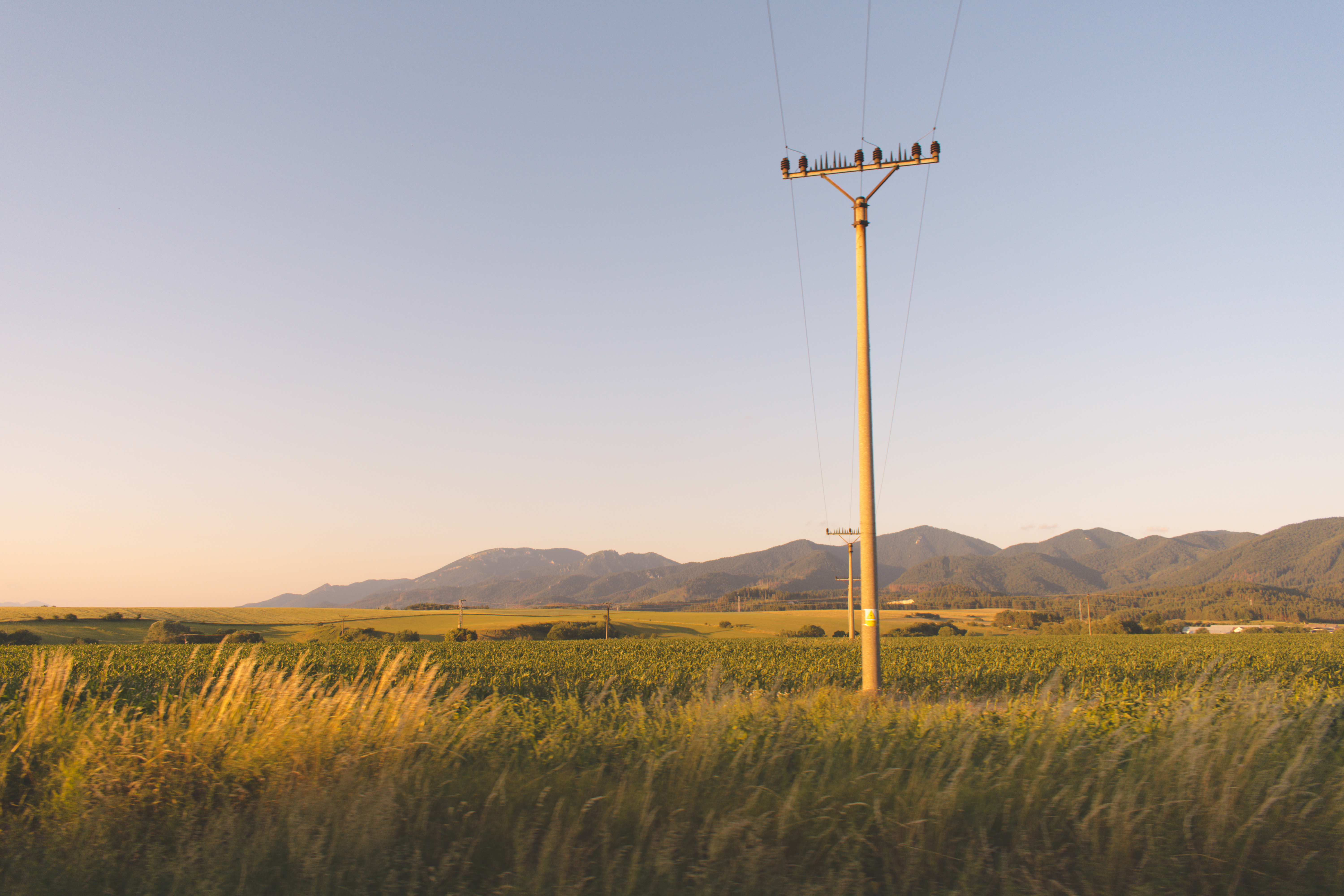 Nature Europe Slovakia Field Mountains Landscape Summer Evening Power Lines 6000x4000