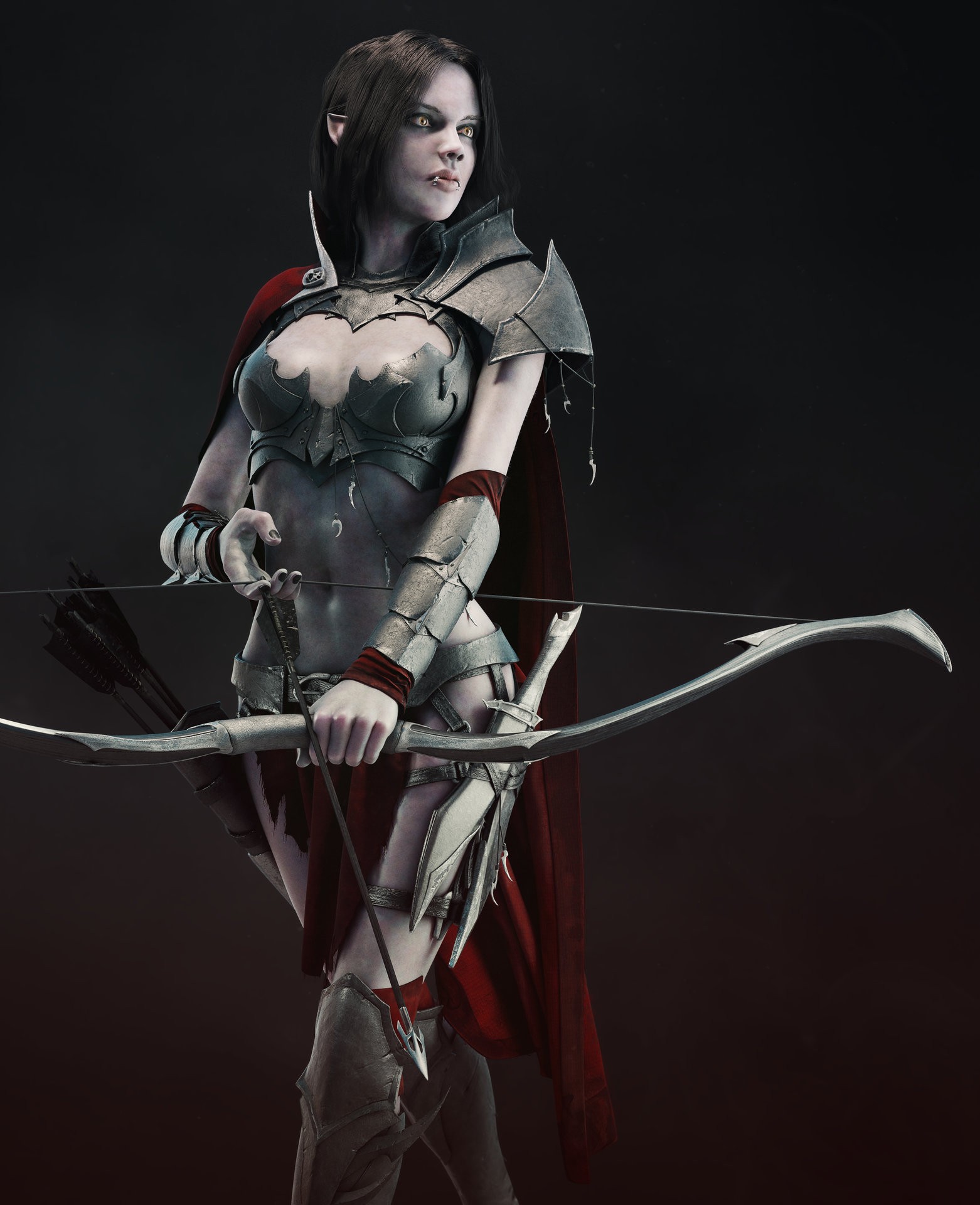 Archer Fantasy Art Women Brunette Bow Arrows Armor Cape Weapon Dark Elf Elves 1562x1920