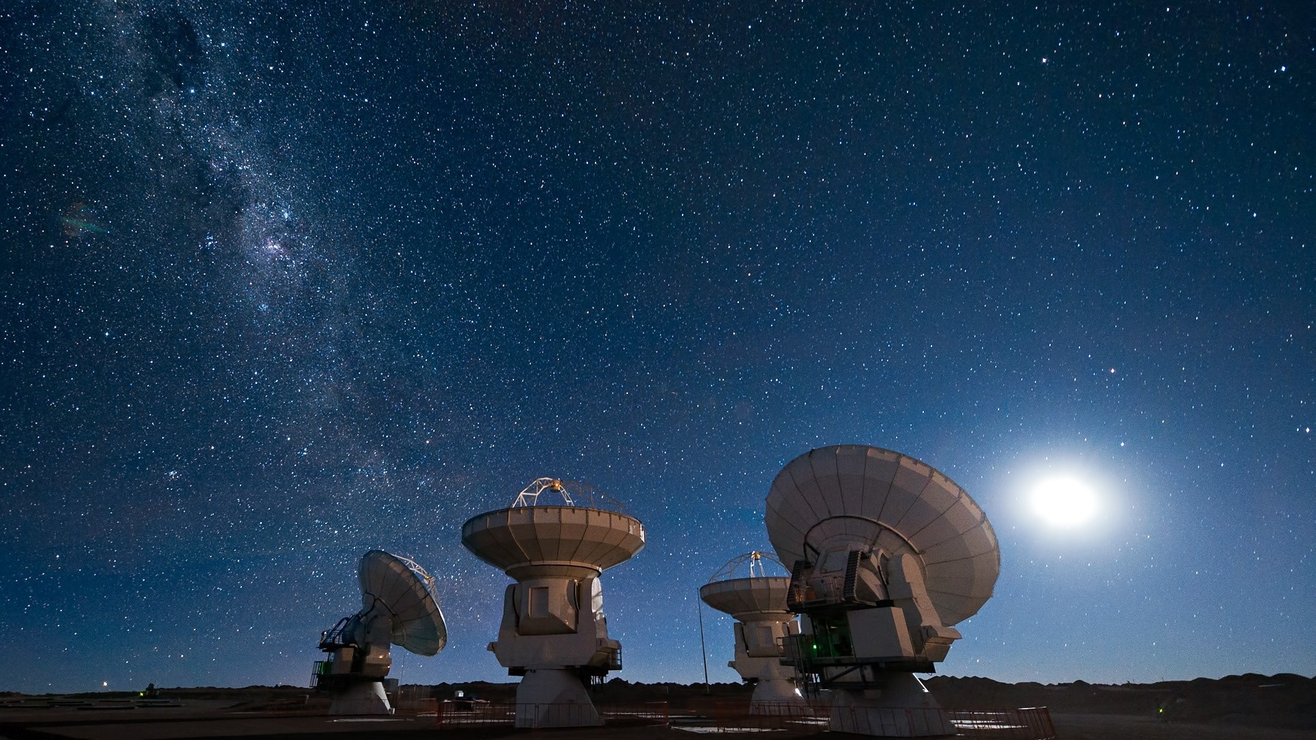 Telescope Radio Telescope Starry Night Skyscape Sky 1920x1080