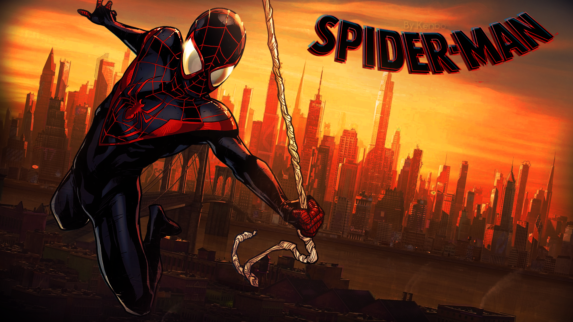 Spider Spider Man Black Suited Spiderman Marvel Comics Comics Miles Morales Spider Man Into The Spid 1920x1080
