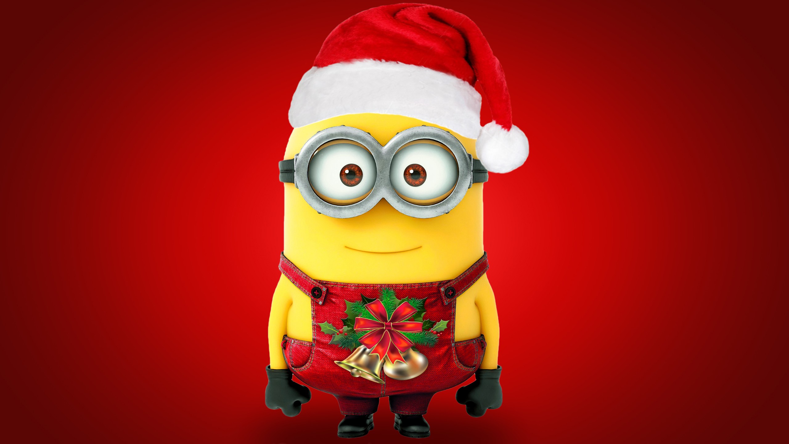 Despicable Me Christmas Minions Red Background 2560x1440